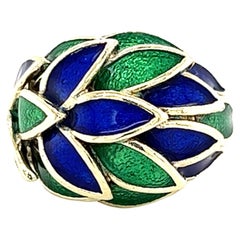 Blue and Green Enamel Dome Ring in 18K Gold