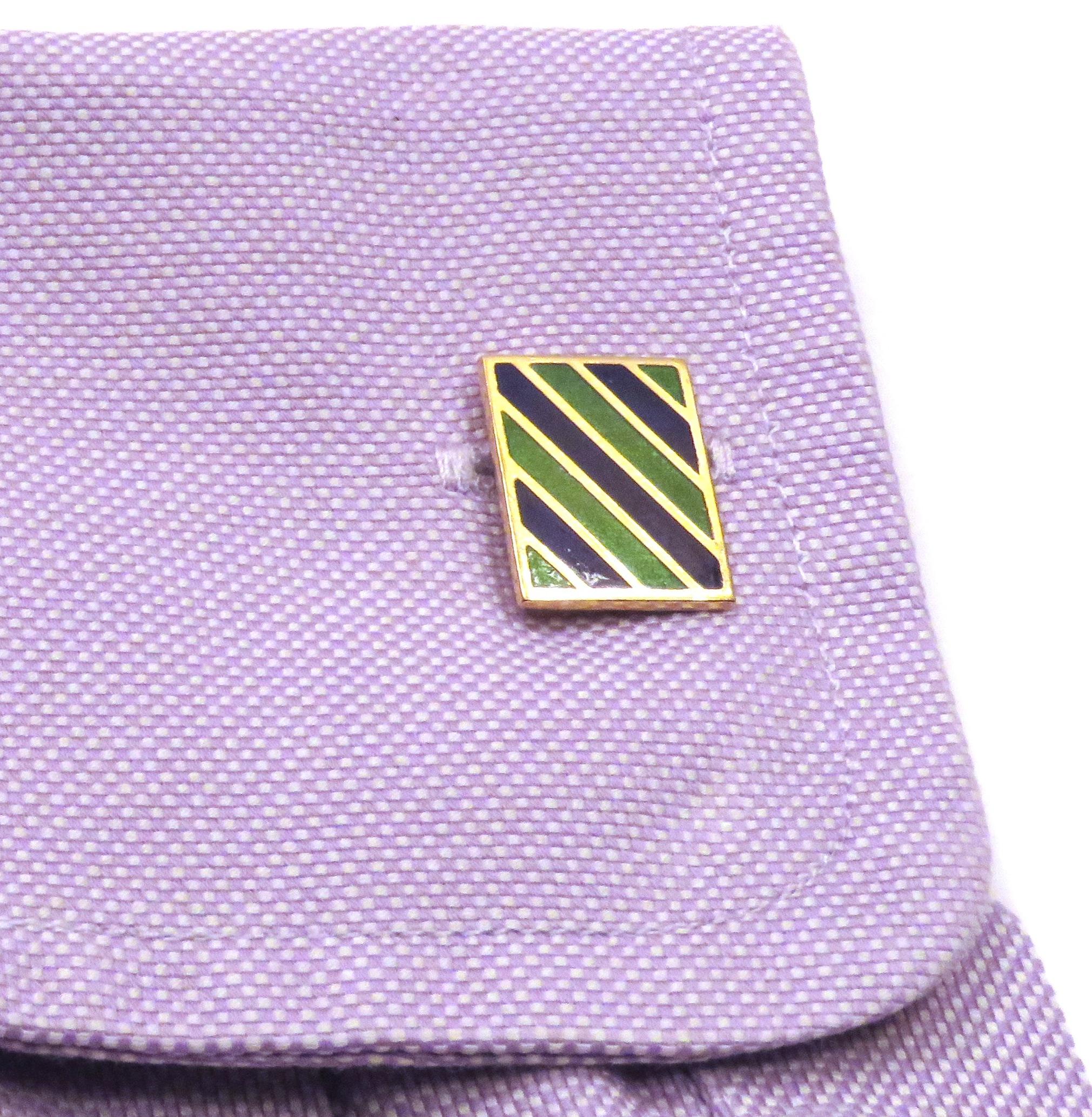 Men's 1960s Blue and Green Enamel Gold Cufflinks  For Sale