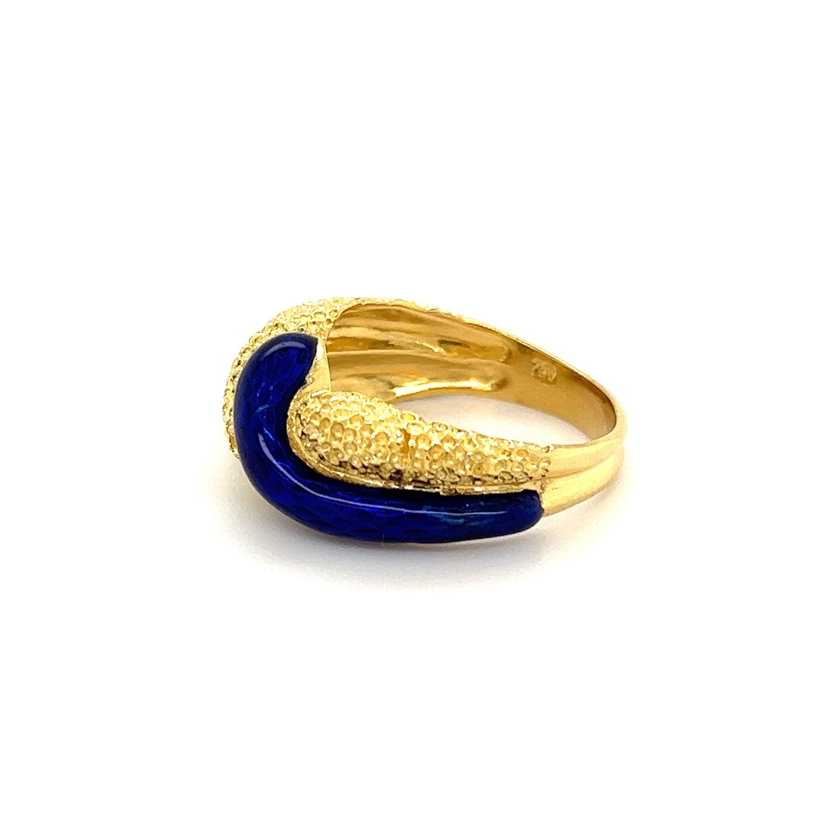 Women's Blue and Green Enamel Gold Twisted Band Ring For Sale