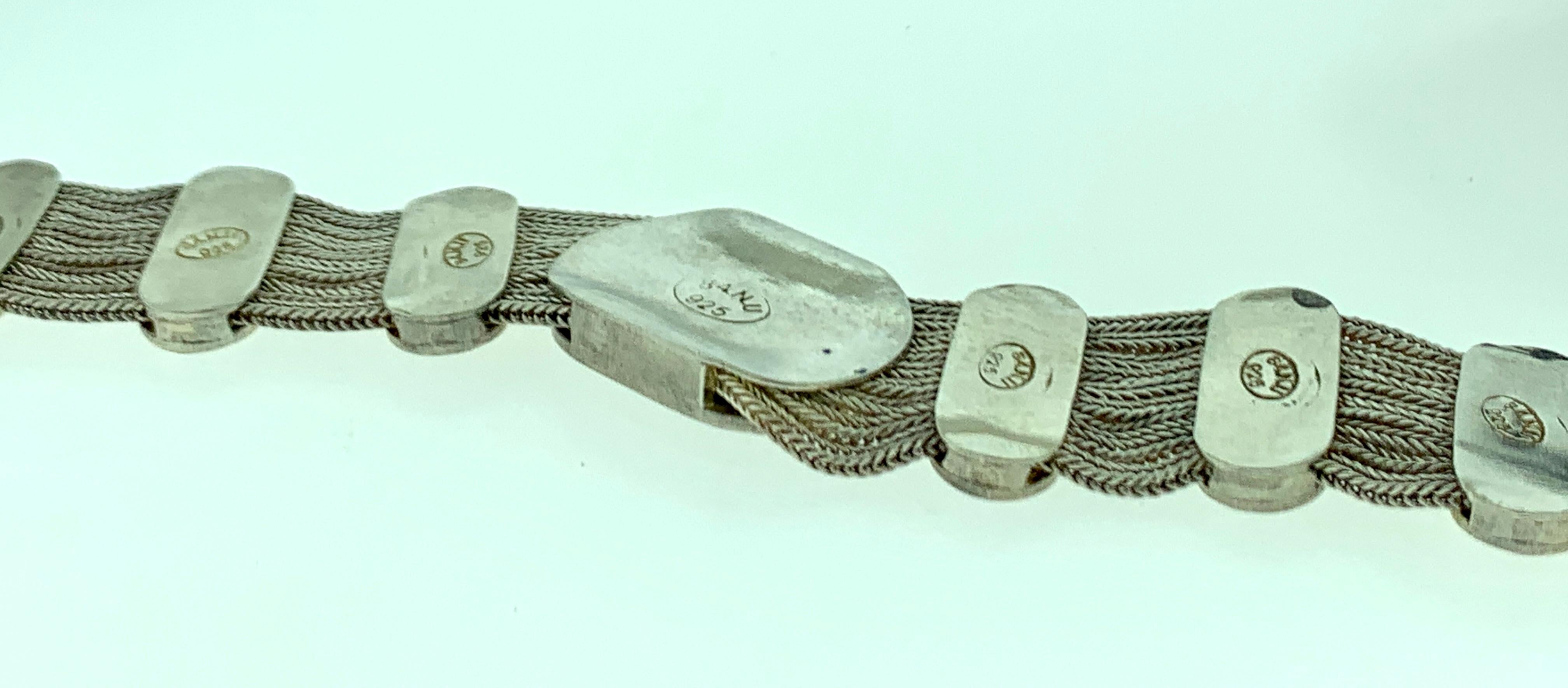 Blauer und grüner Emaille-Schmuck, Set aus Halskette, Armband und Ohrring Sterlingsilber im Angebot 8