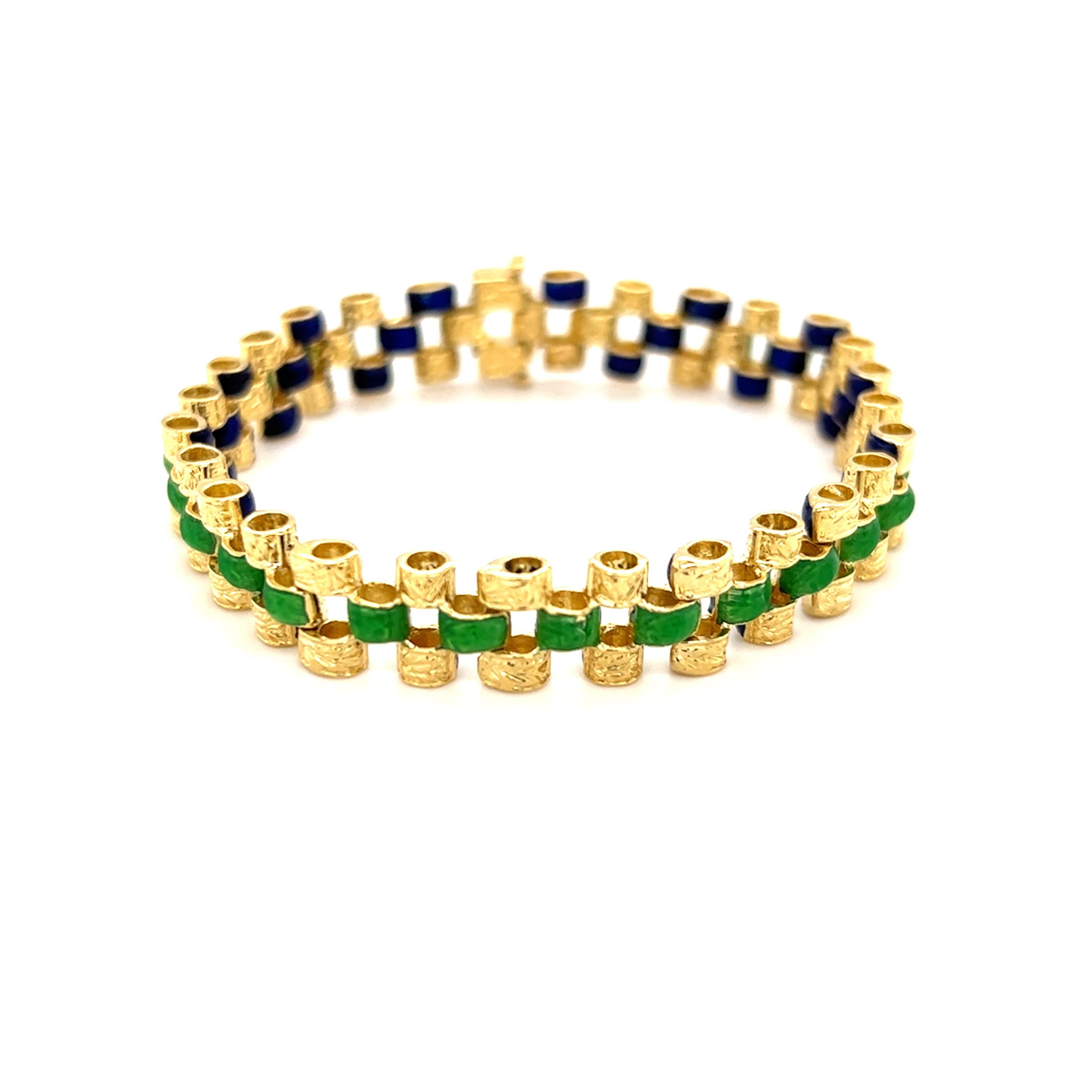 Reversibles Gliederarmband aus 18 Karat Gelbgold mit blauer und grüner Emaille 5