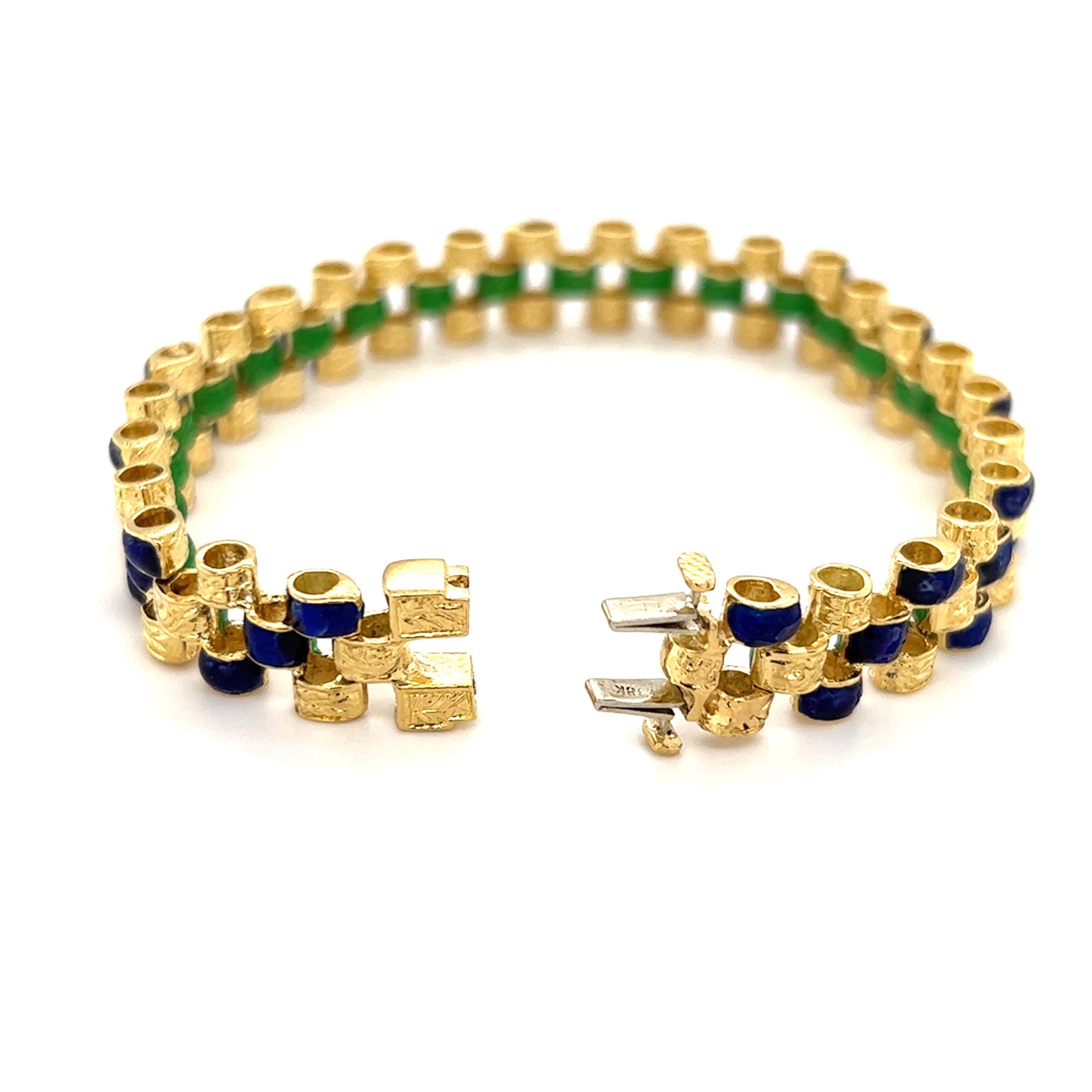 Reversibles Gliederarmband aus 18 Karat Gelbgold mit blauer und grüner Emaille 6