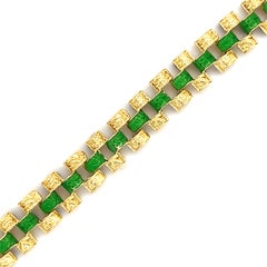 Blue and Green Enamel Reversible Link Bracelet in 18K Yellow Gold