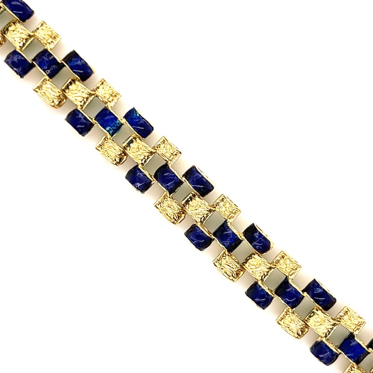 Blue and Green Enamel Reversible Link Bracelet in 18K Yellow Gold For