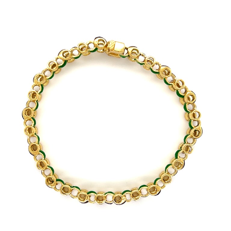 Blue and Green Enamel Reversible Link Bracelet in 18K Yellow Gold For