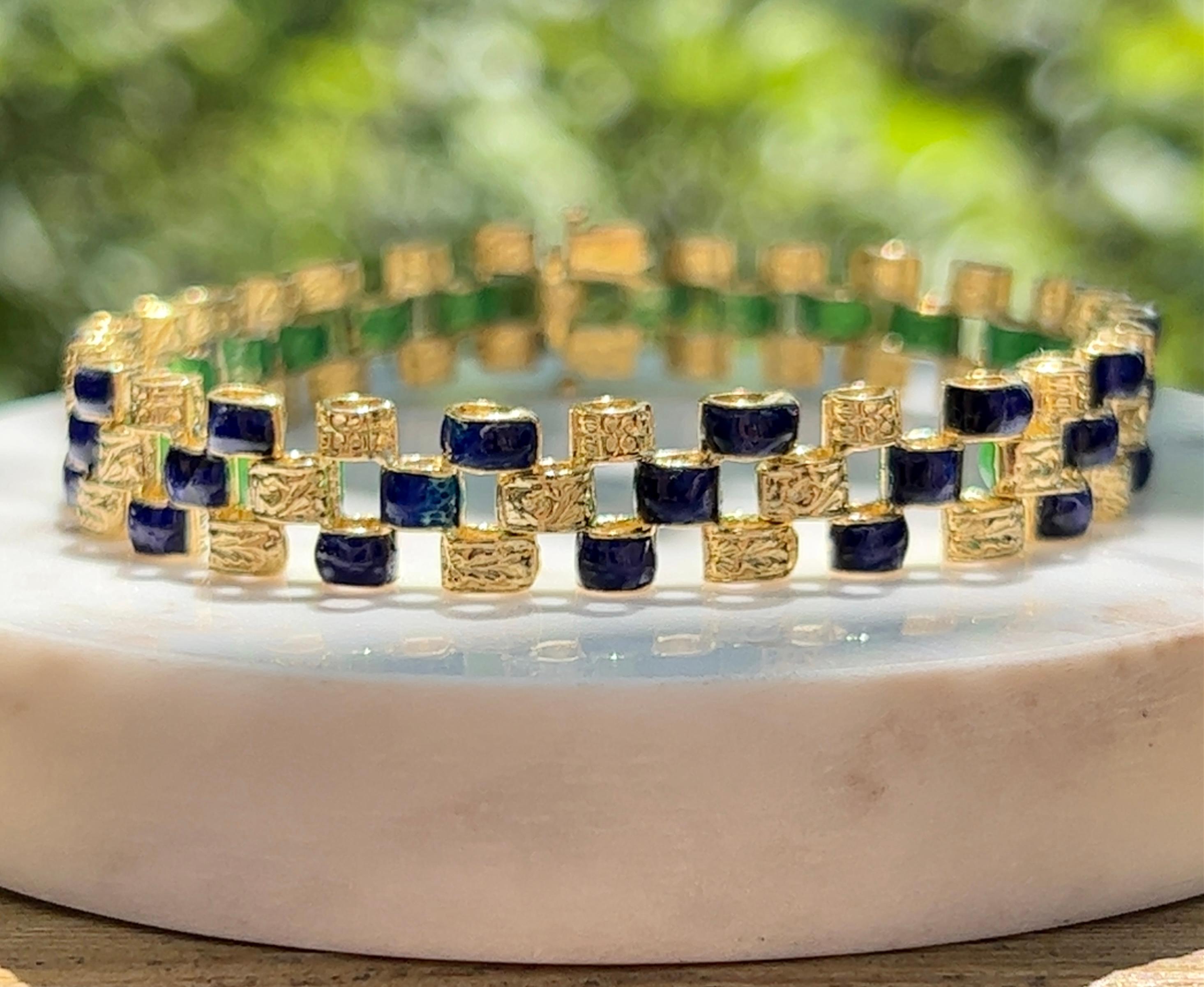 Reversibles Gliederarmband aus 18 Karat Gelbgold mit blauer und grüner Emaille 1