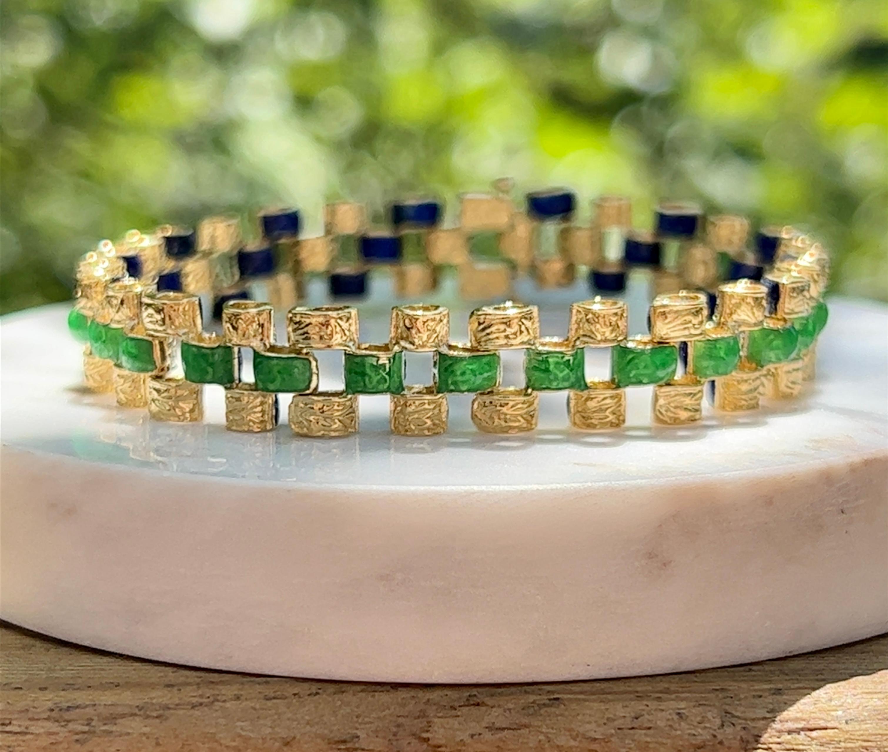 Reversibles Gliederarmband aus 18 Karat Gelbgold mit blauer und grüner Emaille 2