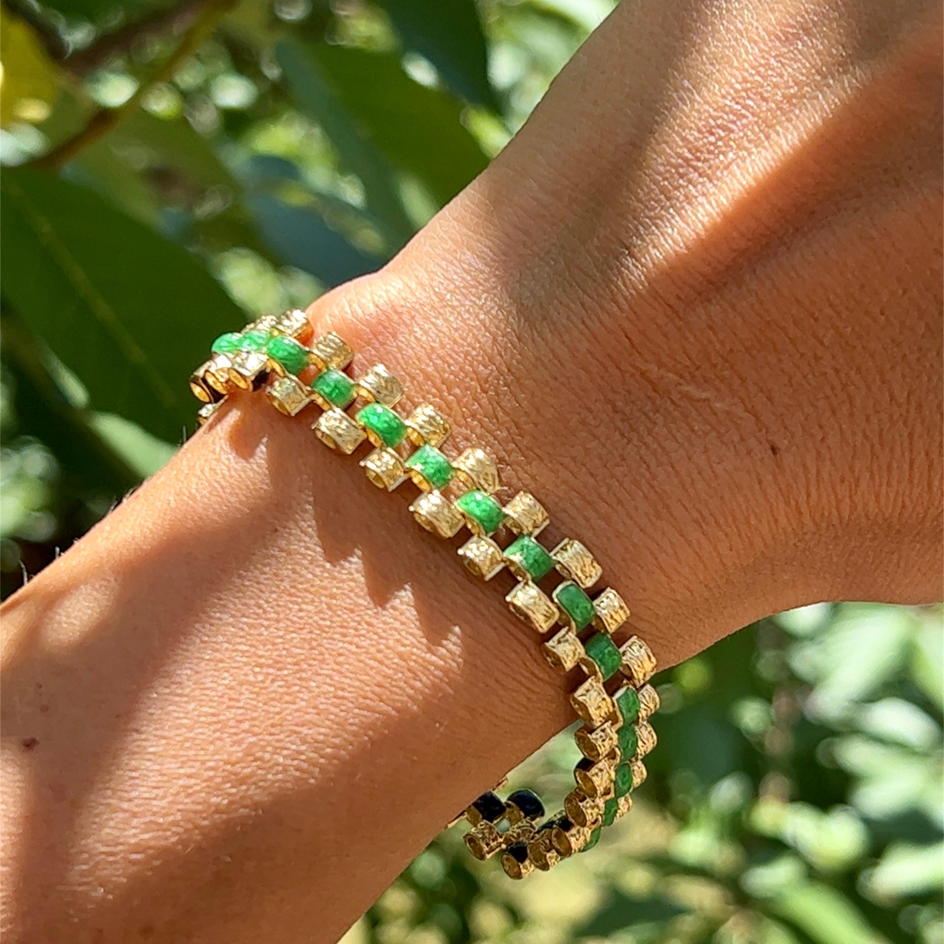 Reversibles Gliederarmband aus 18 Karat Gelbgold mit blauer und grüner Emaille 4