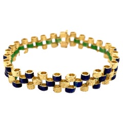 Blue and Green Enamel Reversible Link Bracelet in 18K Yellow Gold
