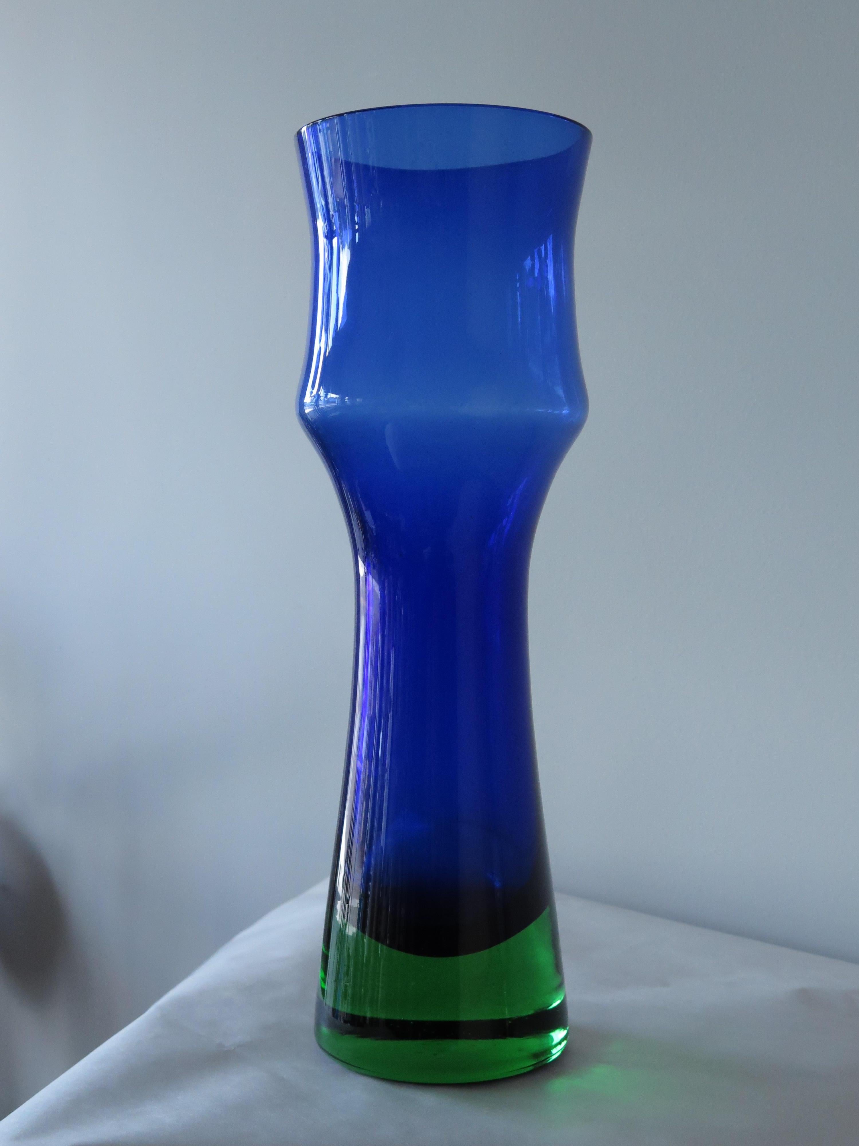 Mid-Century Modern Blue and Green Glass Vase by Bo Borgström for Åseda, Sweden, 1960s For Sale