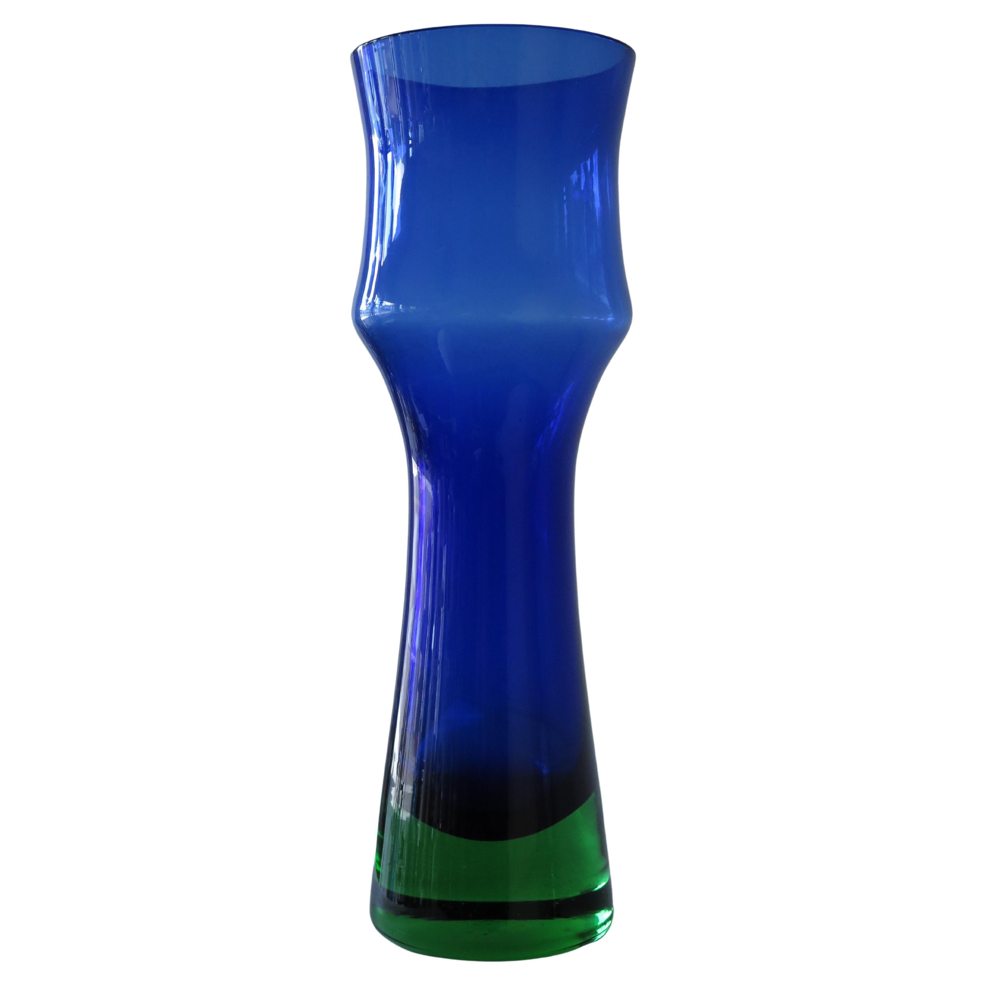 Jarrón de cristal azul y verde de Bo Borgström para Åseda, Suecia, años 60