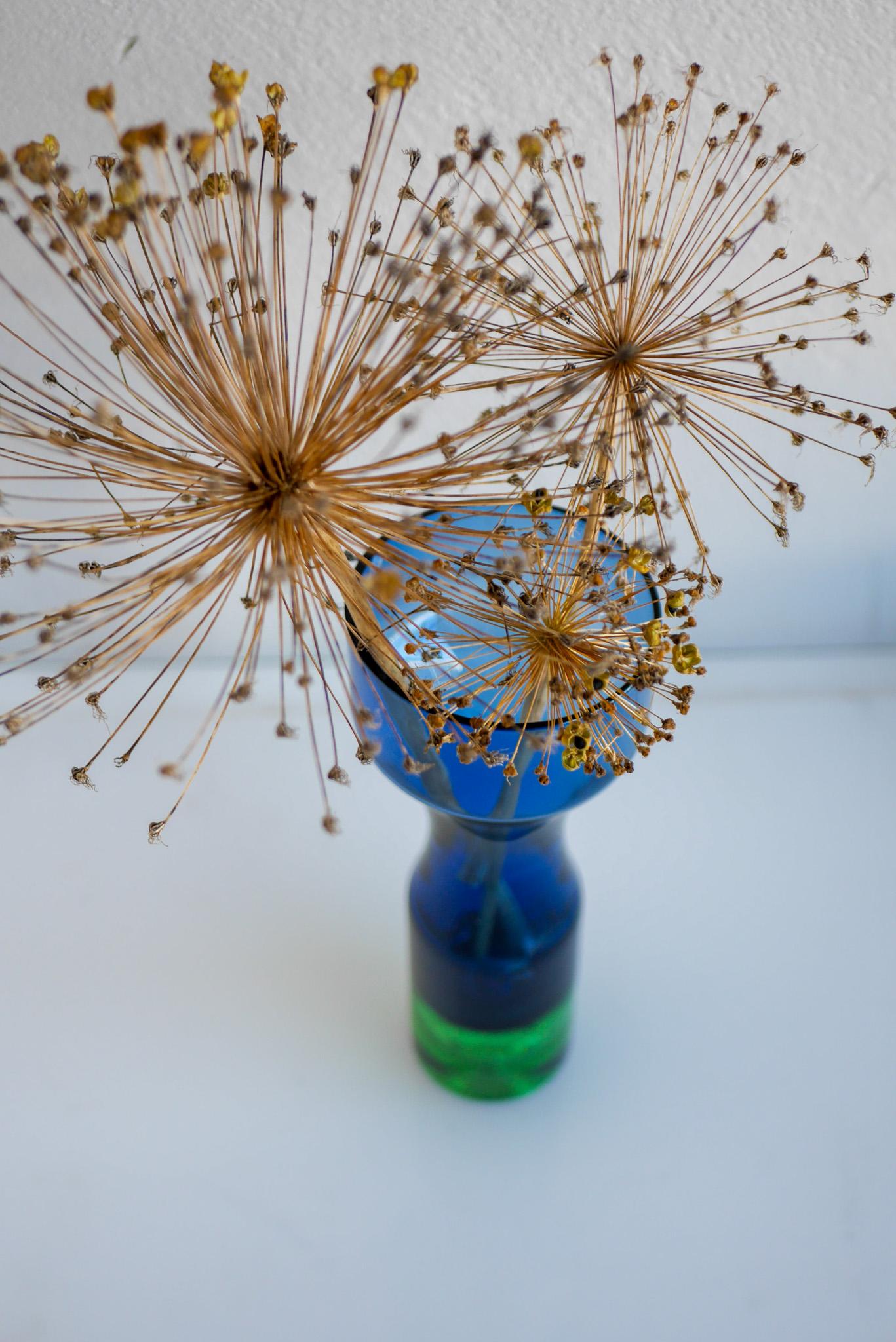 Vaso in vetro blu e verde di Bo Borgström per Åseda, Svezia in vendita 6