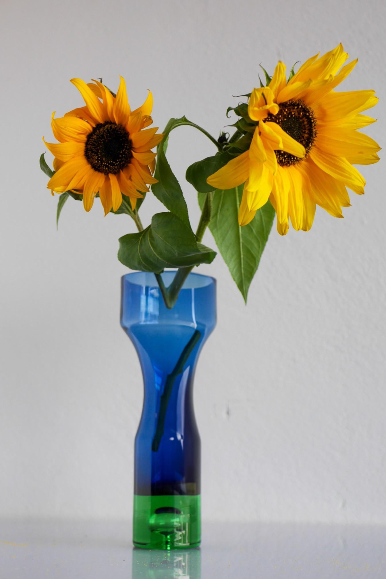 Mid-Century moderno Vaso in vetro blu e verde di Bo Borgström per Åseda, Svezia in vendita