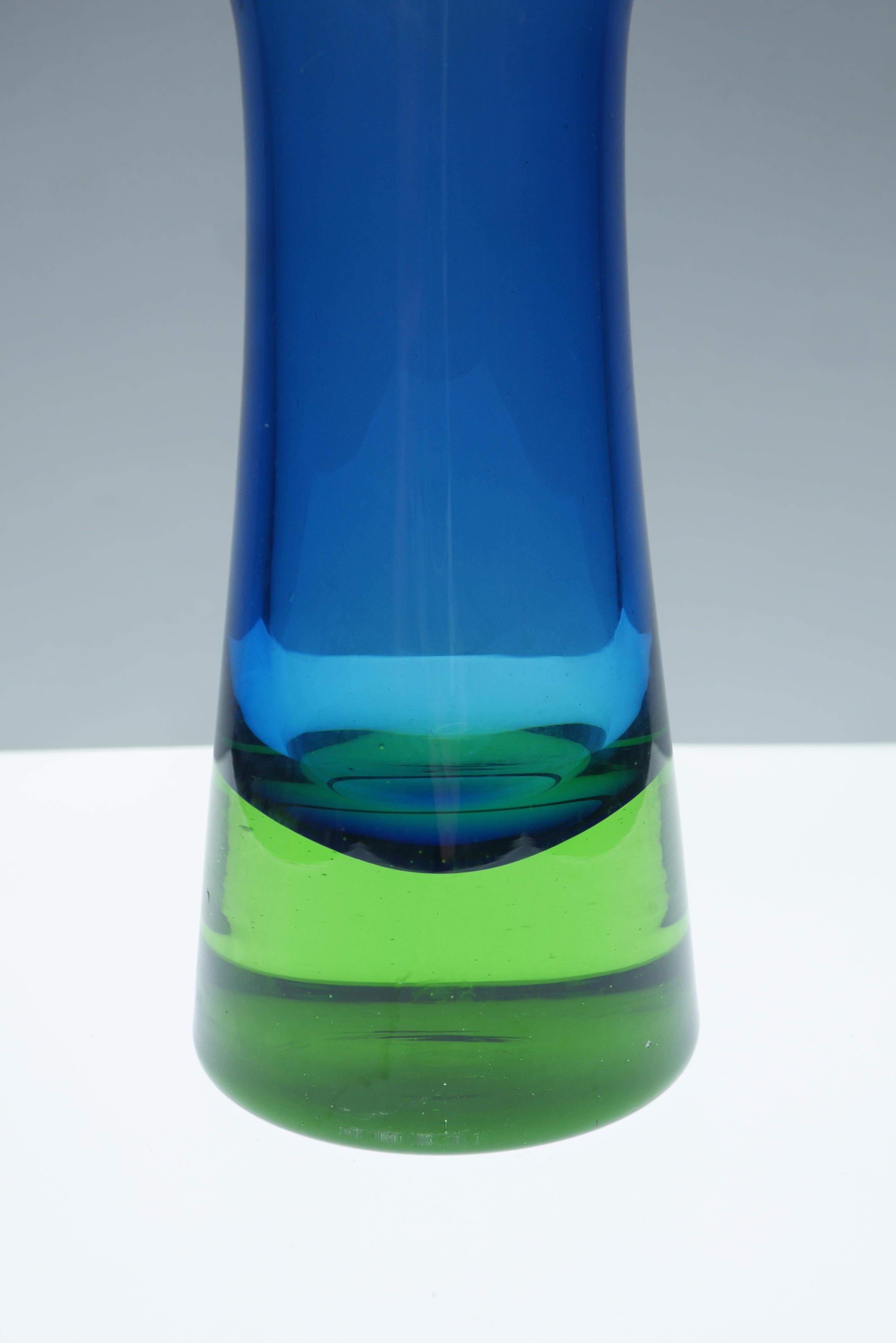 Hand-Crafted Blue and green glass vase by Bo Borgström for Åseda, Sweden.