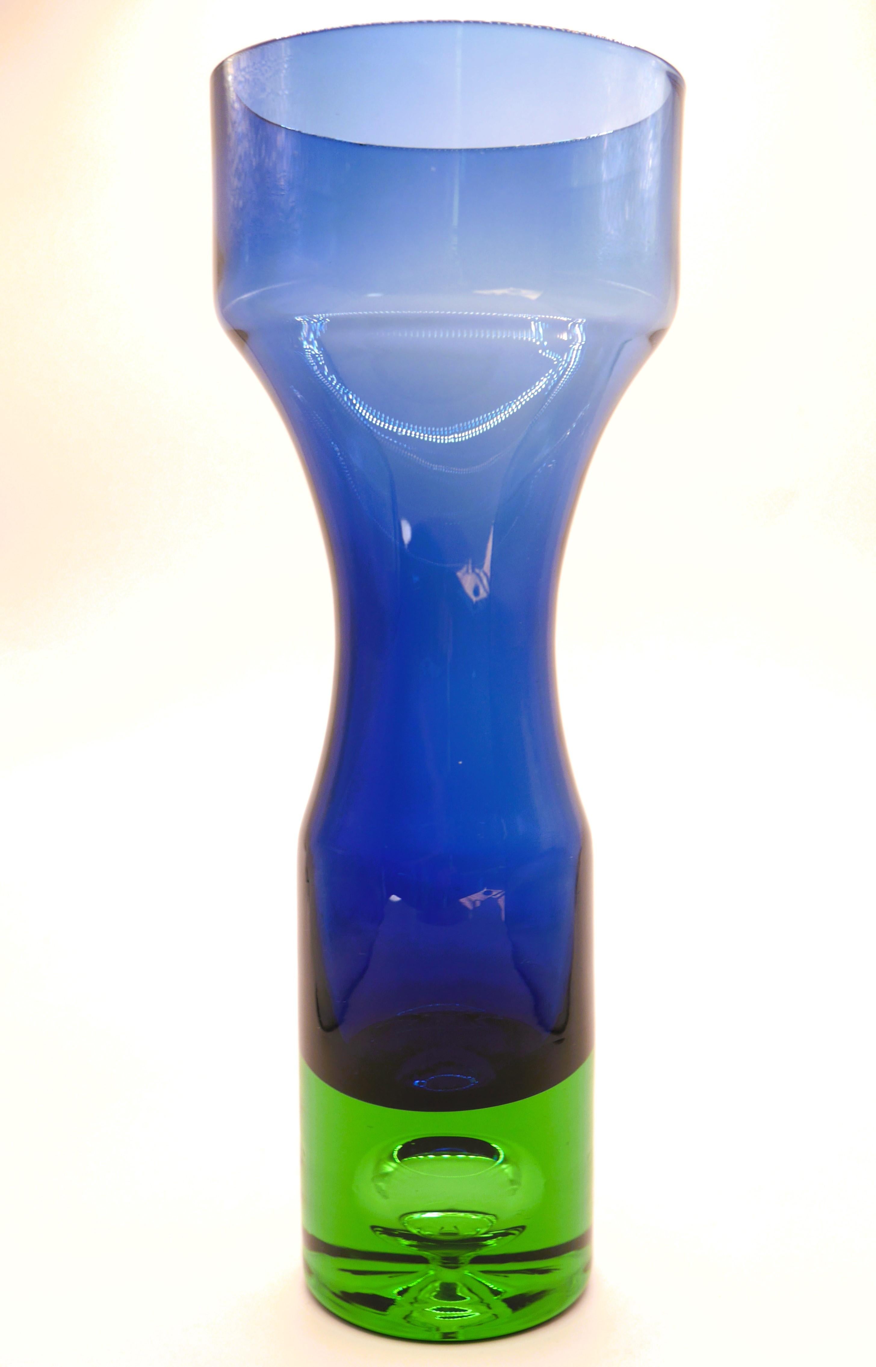 Mid-Century Modern Blue and Green Glass Vase by Bo Borgström for Åseda, Sweden For Sale