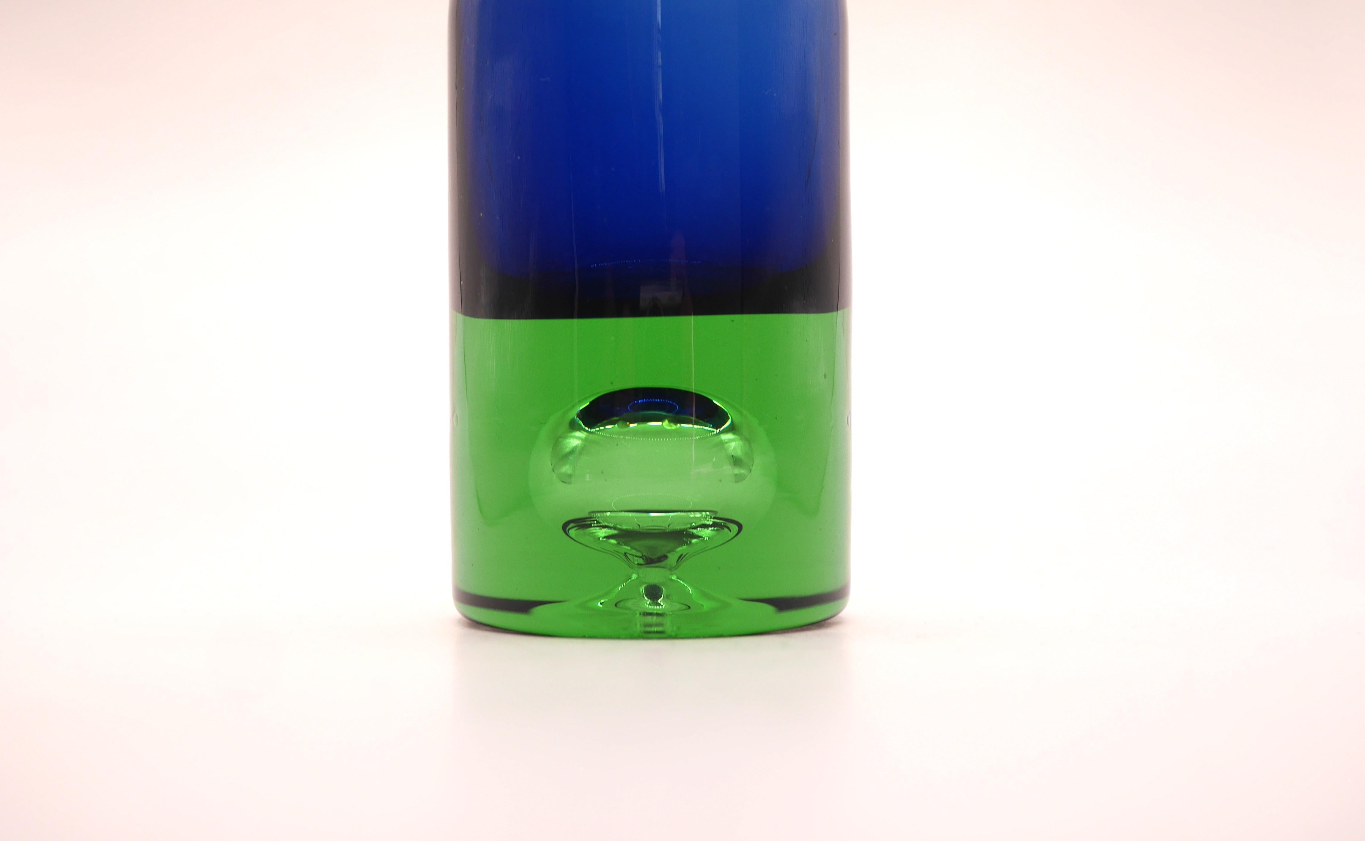 Swedish Blue and Green Glass Vase by Bo Borgström for Åseda, Sweden For Sale