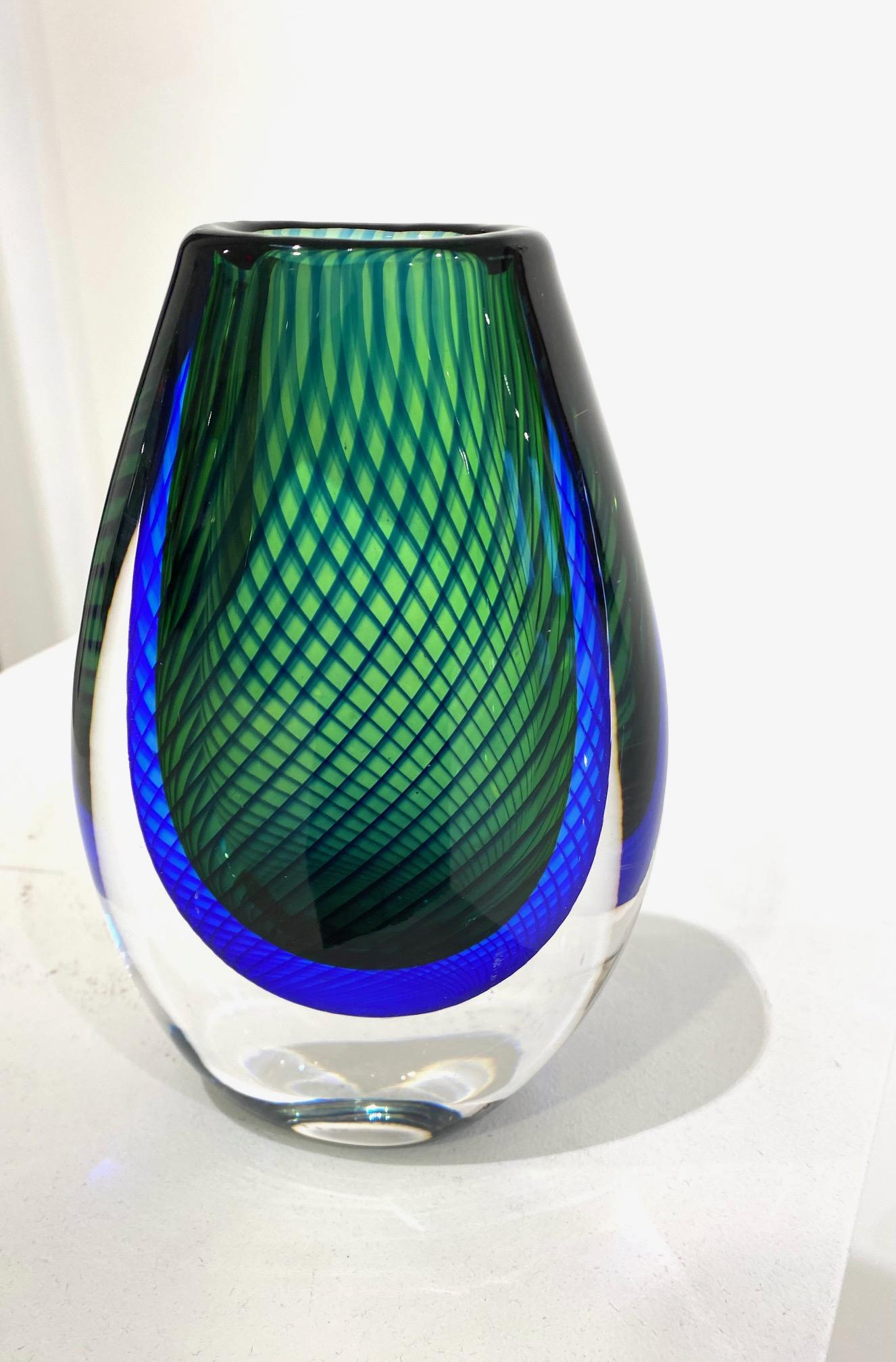 Blue and Green Glass Vase by Vicki Lindstrand for Kosta Boda. For Sale 5