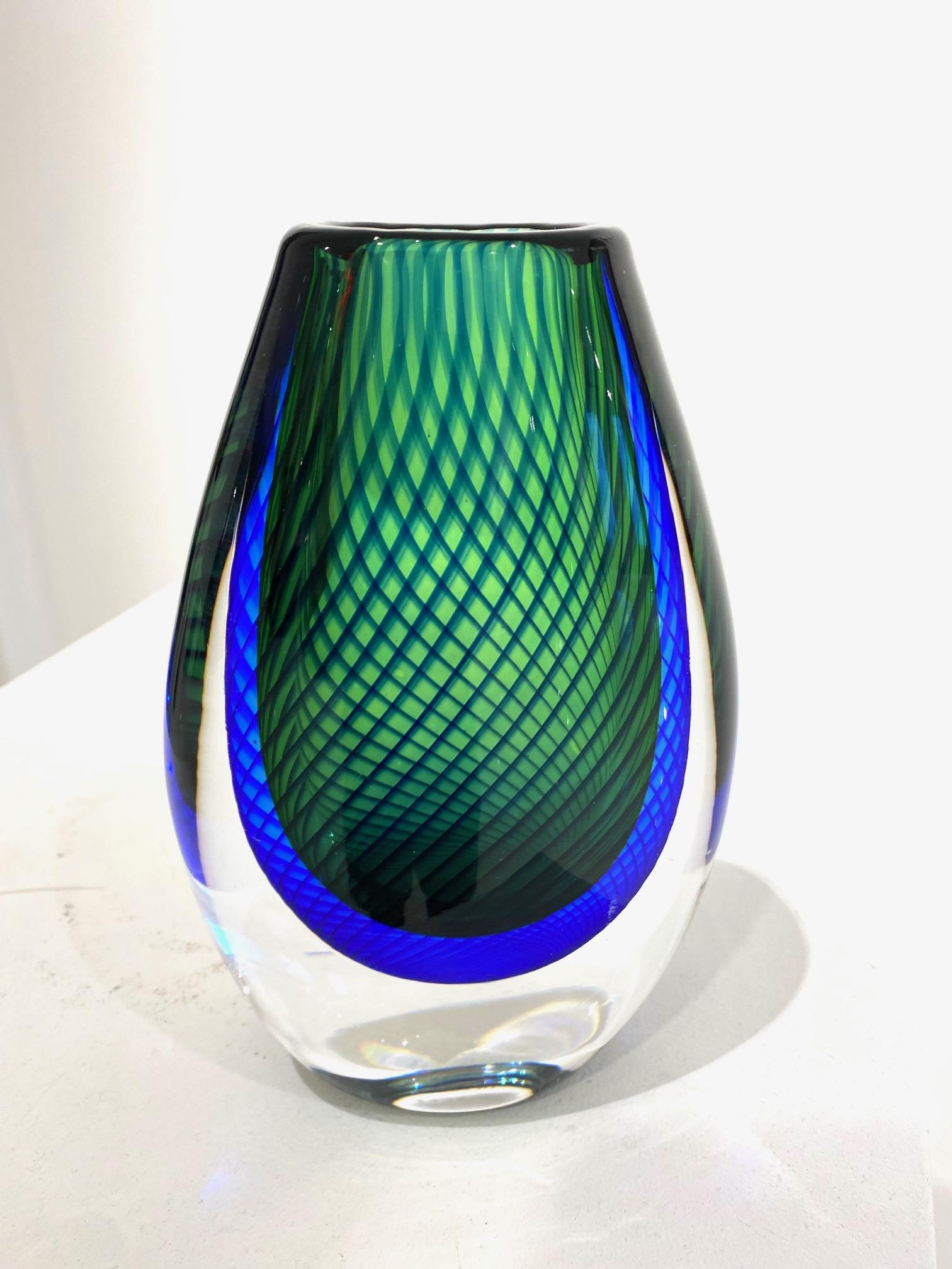 Blue and Green Glass Vase by Vicki Lindstrand for Kosta Boda. For Sale 6