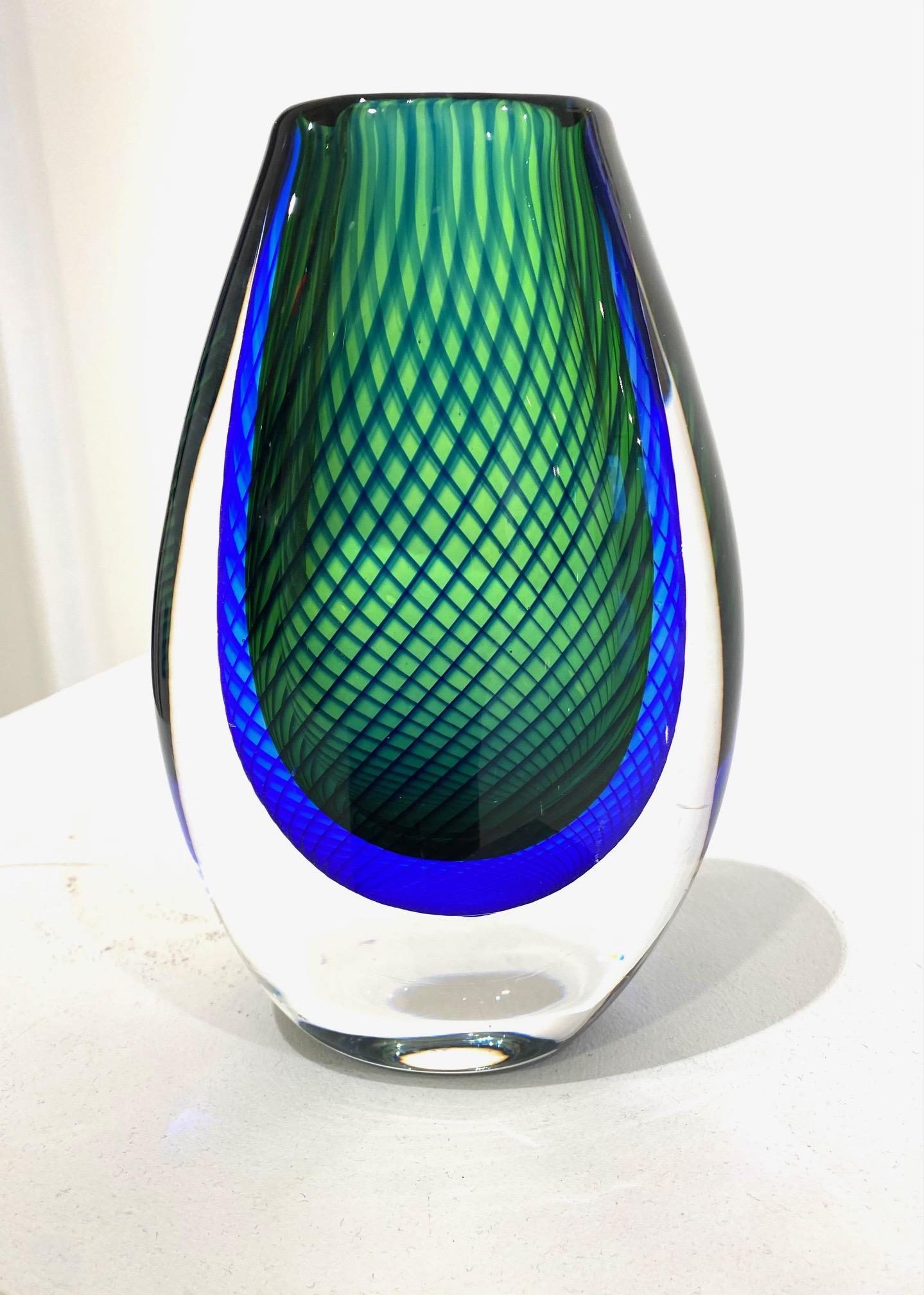 Blue and Green Glass Vase by Vicki Lindstrand for Kosta Boda. For Sale 7