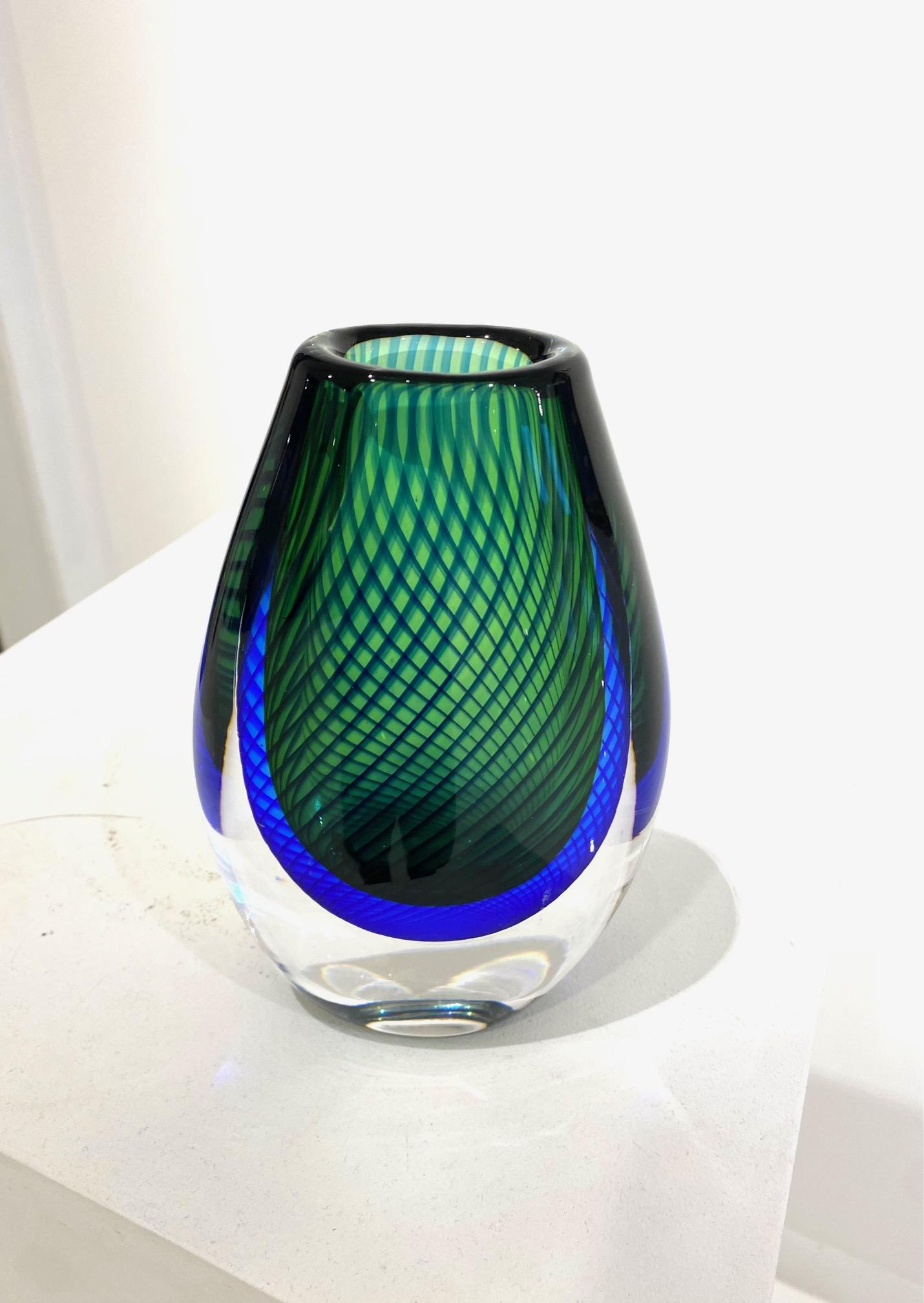 Blue and Green Glass Vase by Vicki Lindstrand for Kosta Boda. For Sale 8