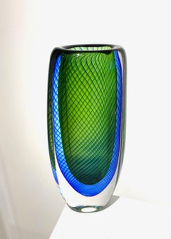Blue and Green Glass Vase by Vicki Lindstrand for Kosta Boda.