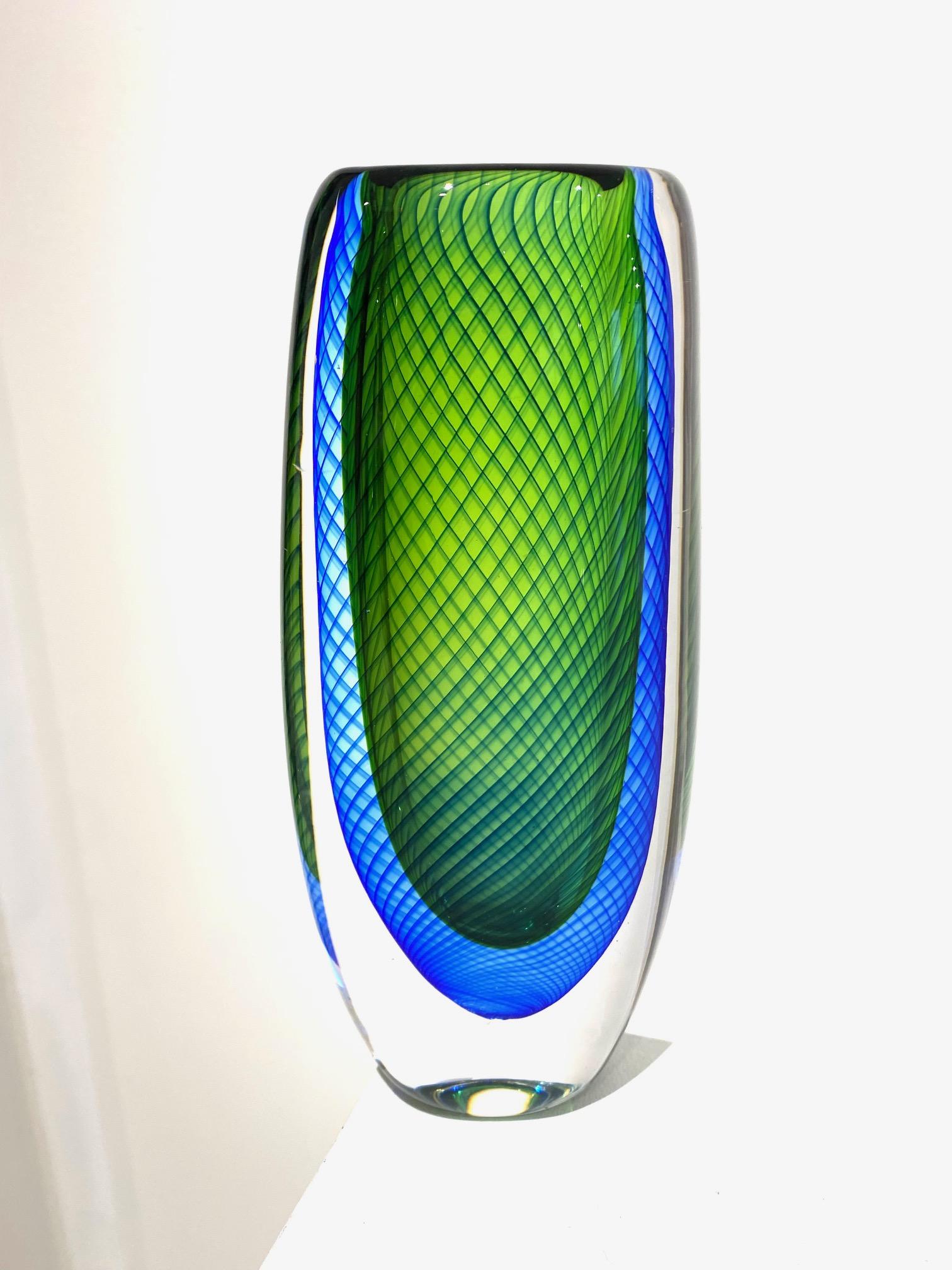 Blue and Green Glass Vase by Vicki Lindstrand for Kosta Boda. In Good Condition In Montreal, QC