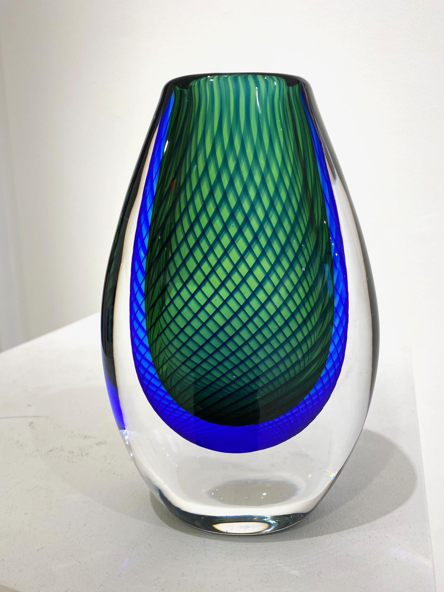 Blue and Green Glass Vase by Vicki Lindstrand for Kosta Boda. In Good Condition For Sale In Montreal, QC