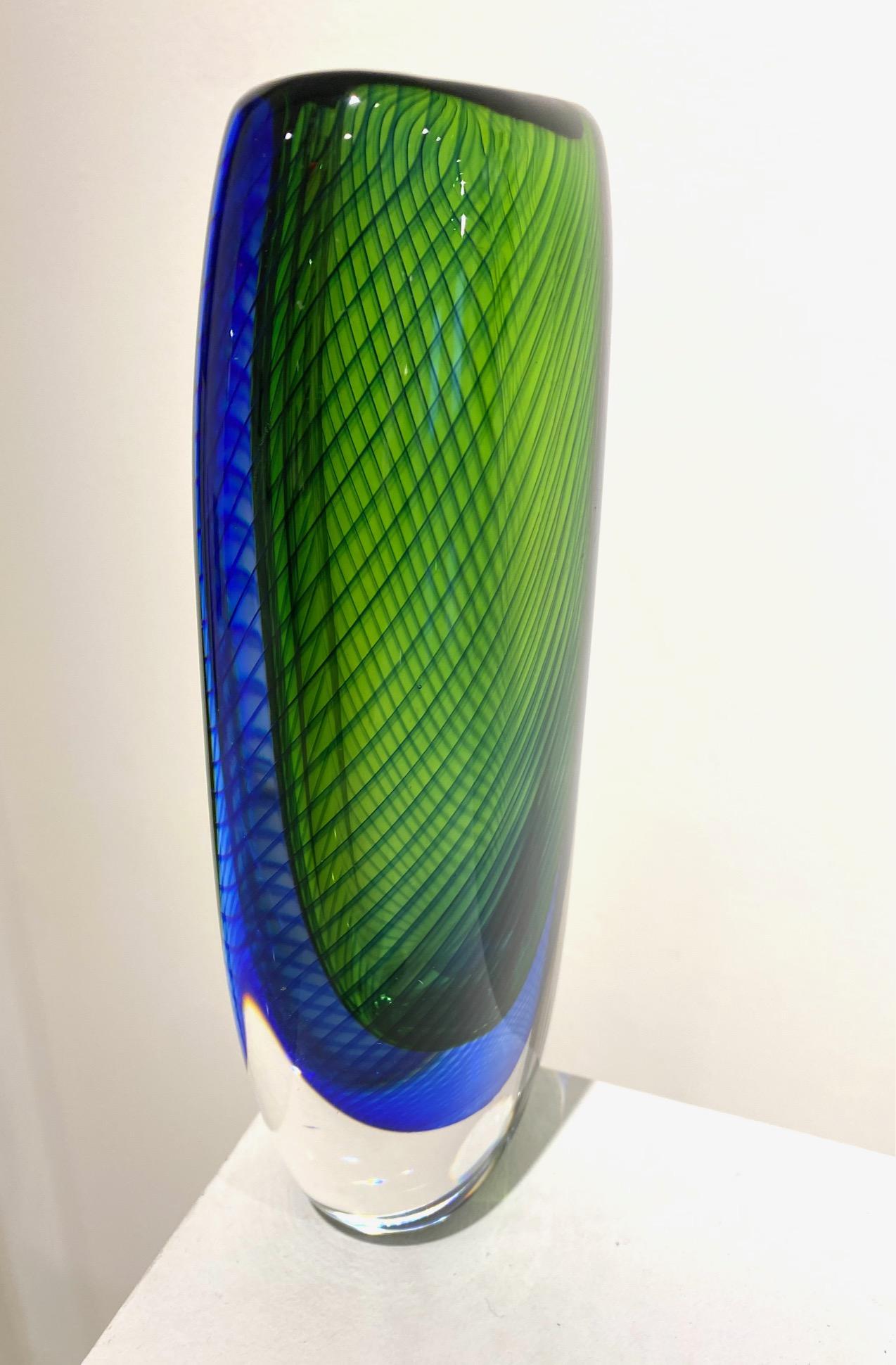 Blue and Green Glass Vase by Vicki Lindstrand for Kosta Boda. 1