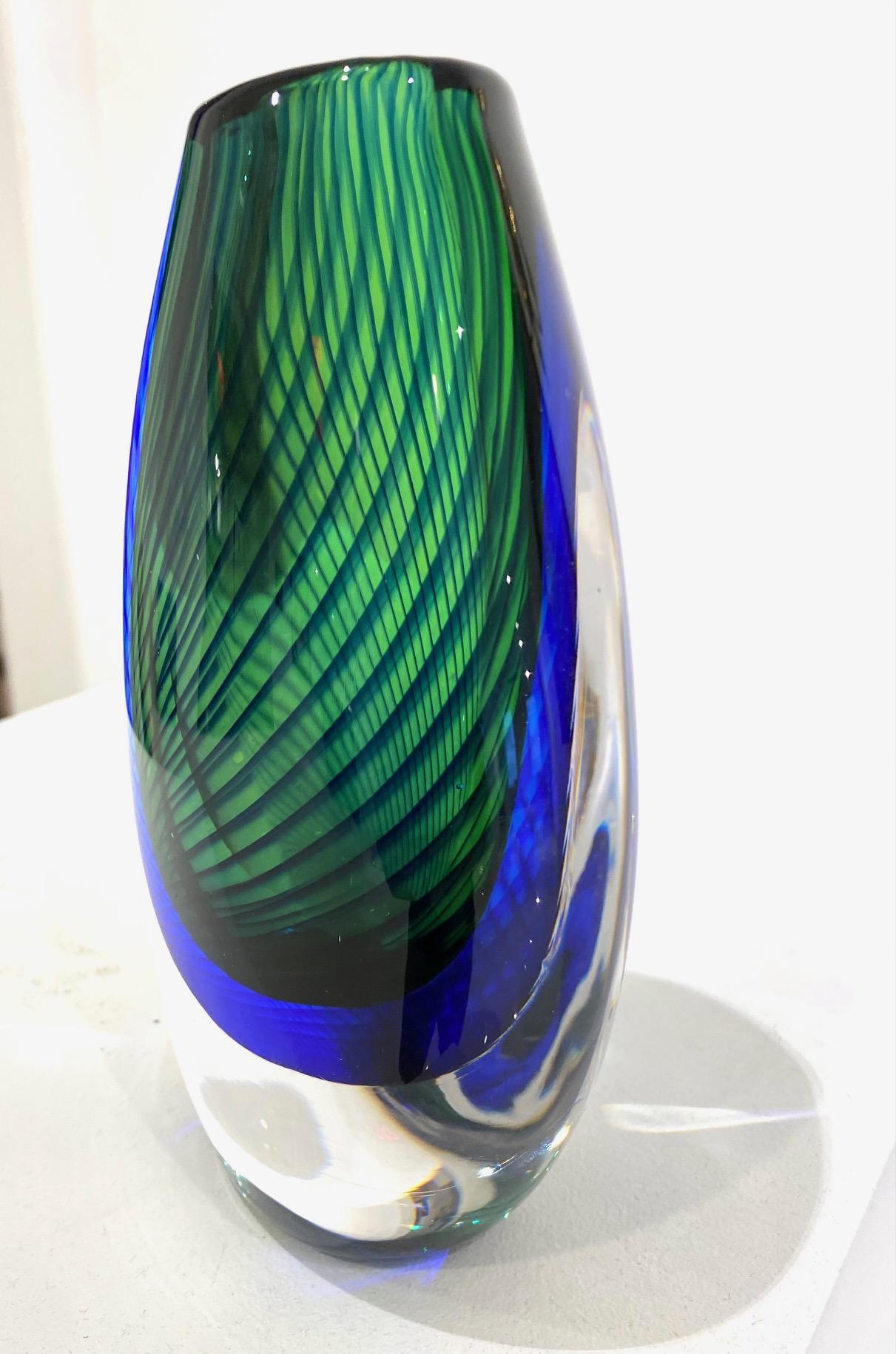 Blue and Green Glass Vase by Vicki Lindstrand for Kosta Boda. For Sale 1
