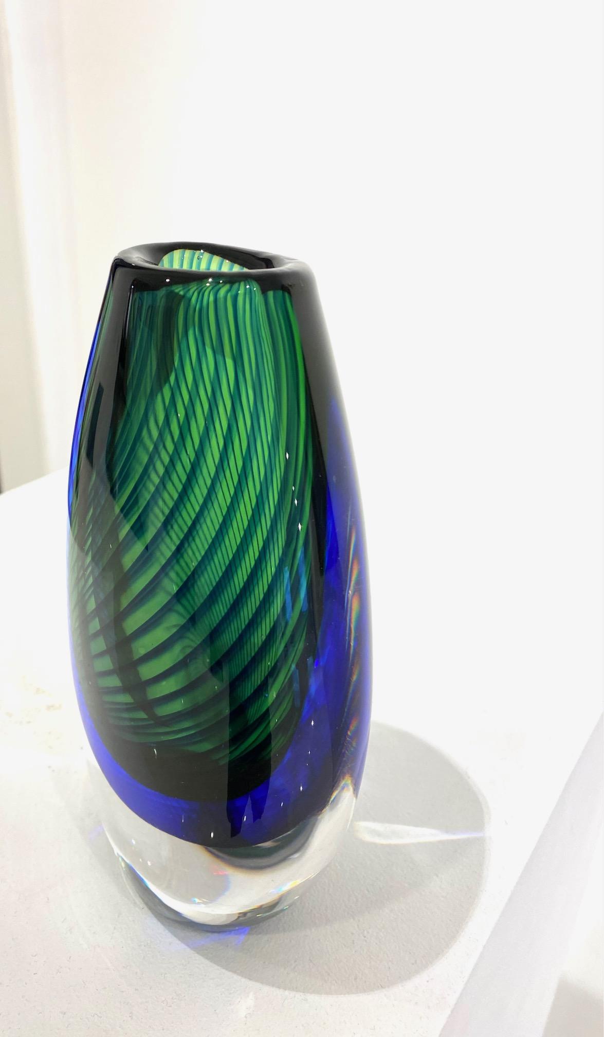 Blue and Green Glass Vase by Vicki Lindstrand for Kosta Boda. For Sale 2