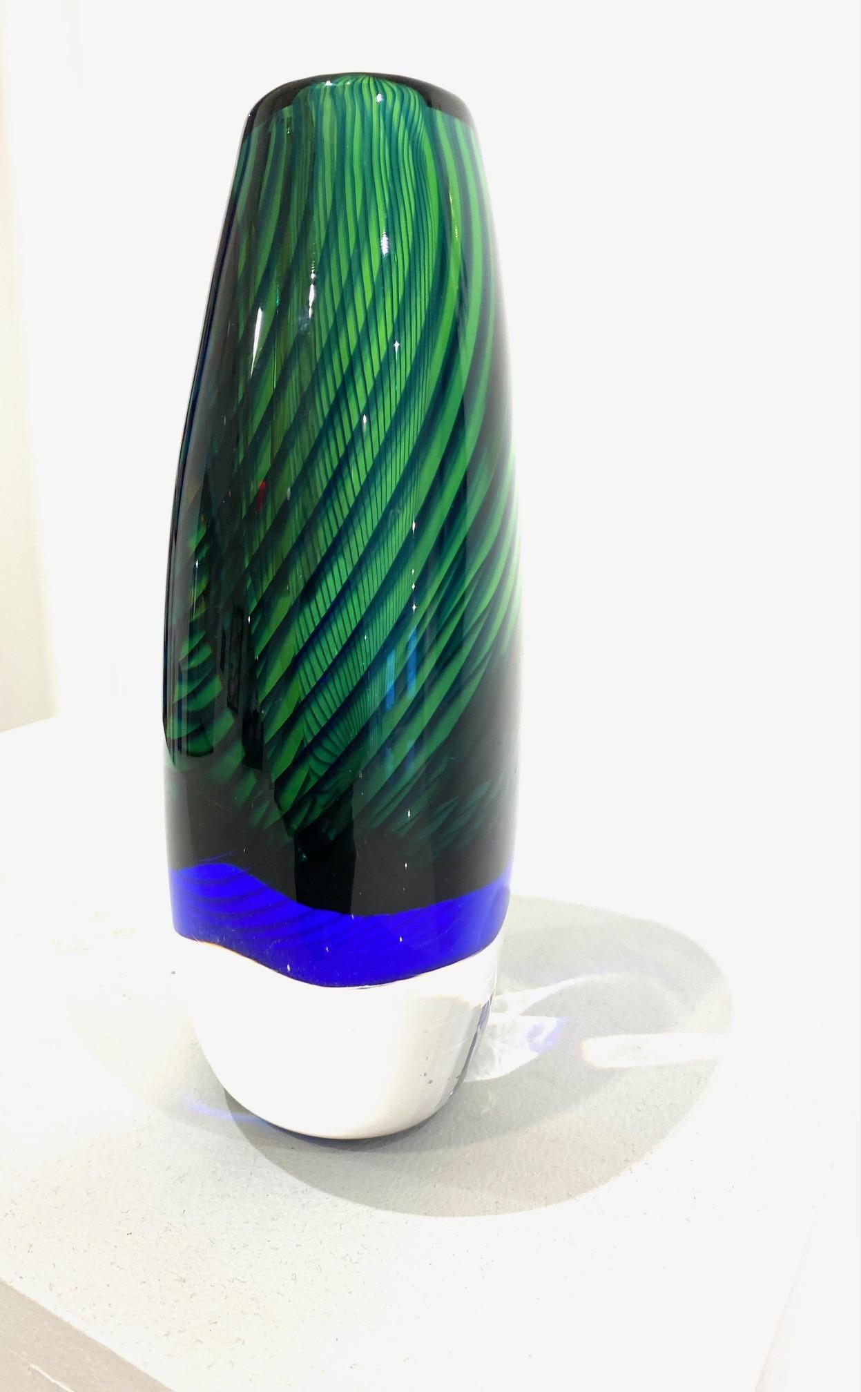 Blue and Green Glass Vase by Vicki Lindstrand for Kosta Boda. For Sale 3