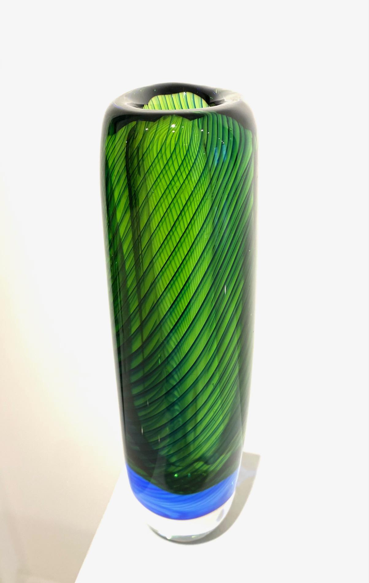 Blue and Green Glass Vase by Vicki Lindstrand for Kosta Boda. 4