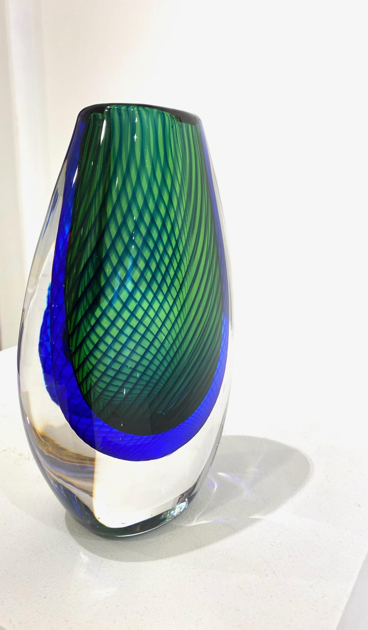 Blue and Green Glass Vase by Vicki Lindstrand for Kosta Boda. For Sale 4