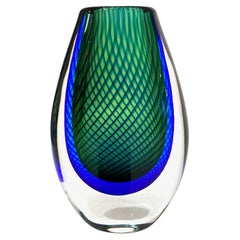 Vintage Blue and Green Glass Vase by Vicki Lindstrand for Kosta Boda.