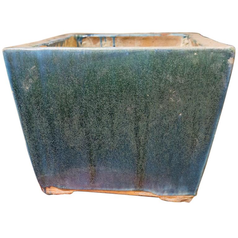 Blue and Green Glazed 20th Century Square Planter In Good Condition For Sale In Culver City, CA