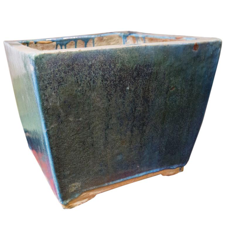 Ceramic Blue and Green Glazed 20th Century Square Planter For Sale