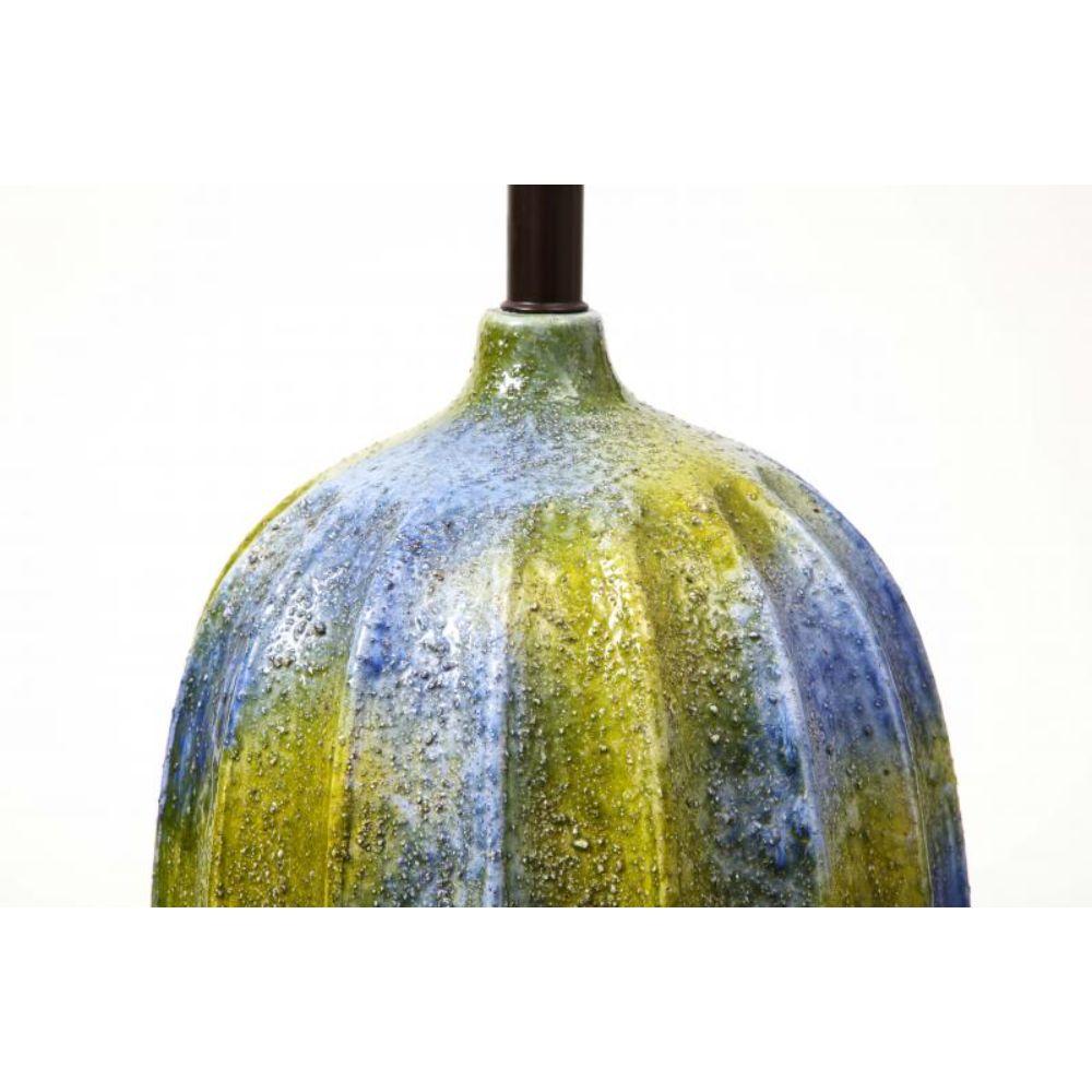 Blue and Green Glazed Ceramic Lamp, France, c. 1950 For Sale 4