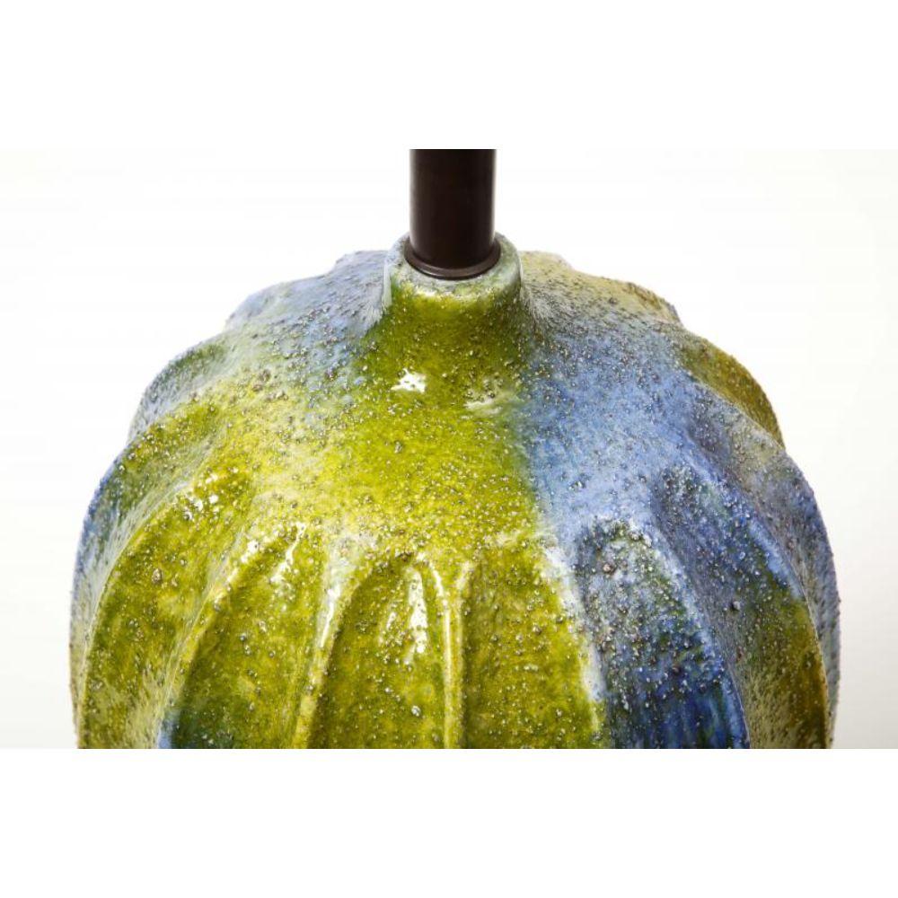 Blue and Green Glazed Ceramic Lamp, France, c. 1950 For Sale 5