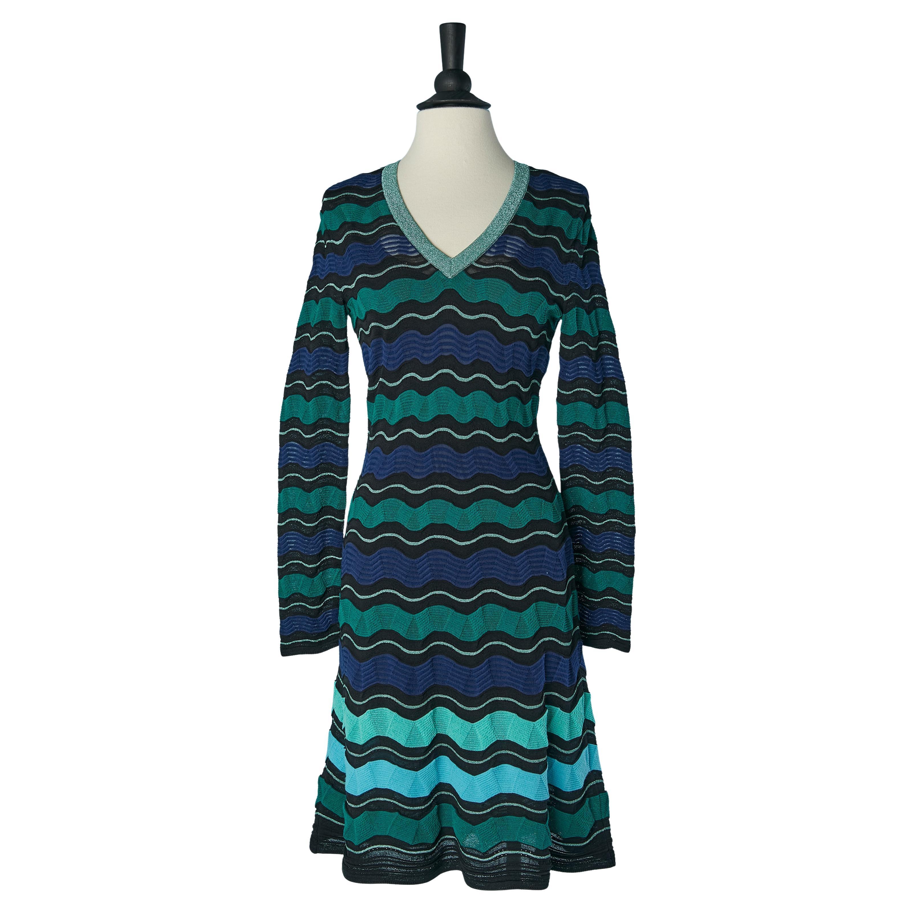 Vestido de punto jacquard azul y verde M Missoni en venta