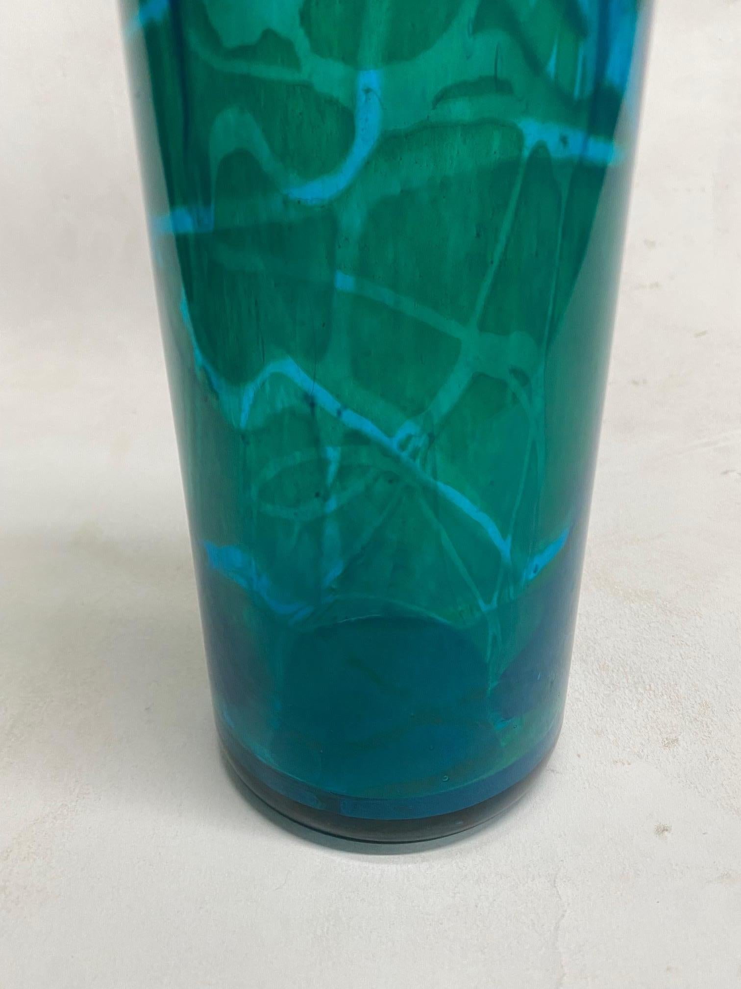 Blue and Green Mdina Tall Glass Bottle Form Vase by Michael Harris In Good Condition For Sale In Montreal, QC