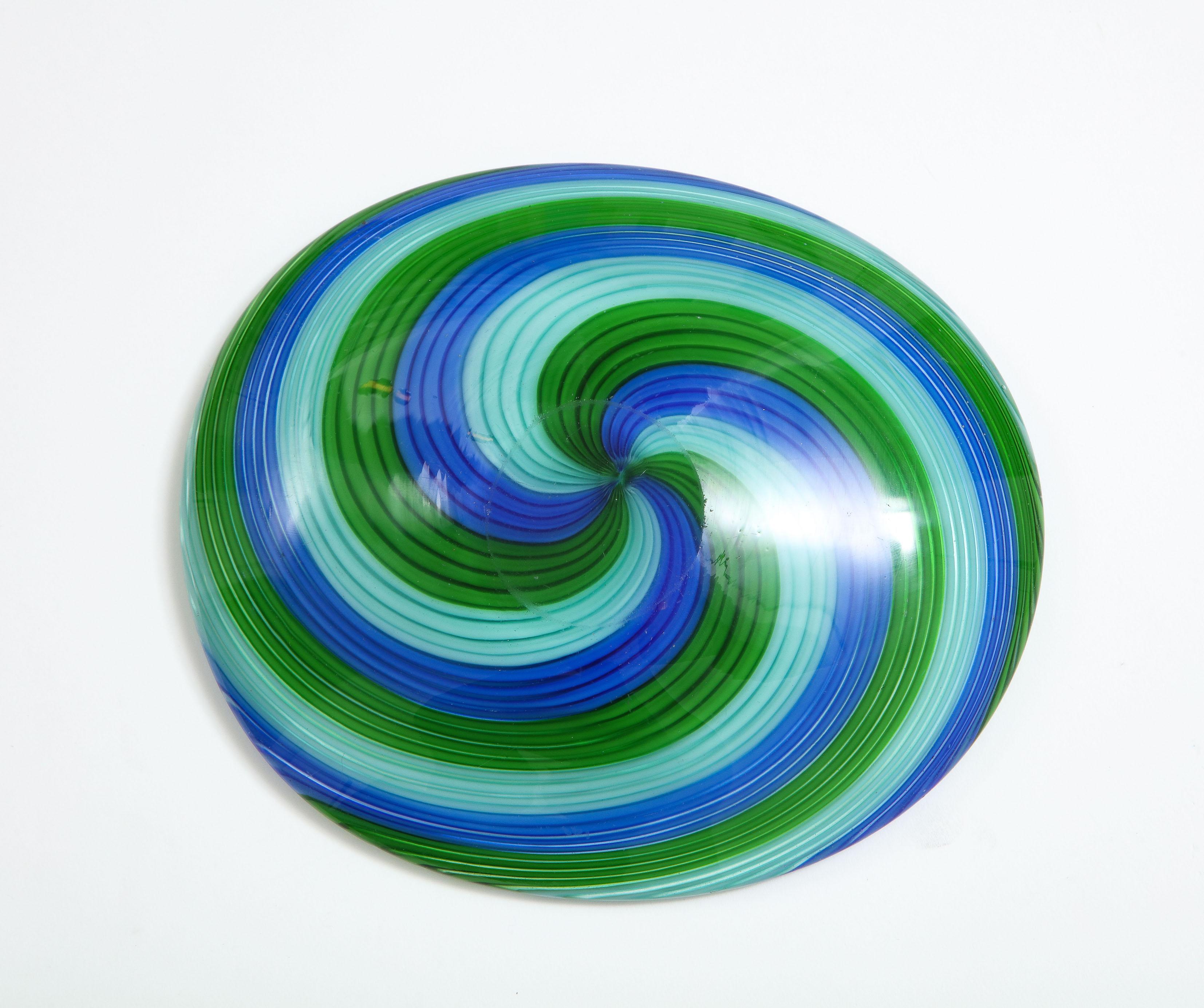 Blue and Green Murano Filigrana Bowl For Sale 1