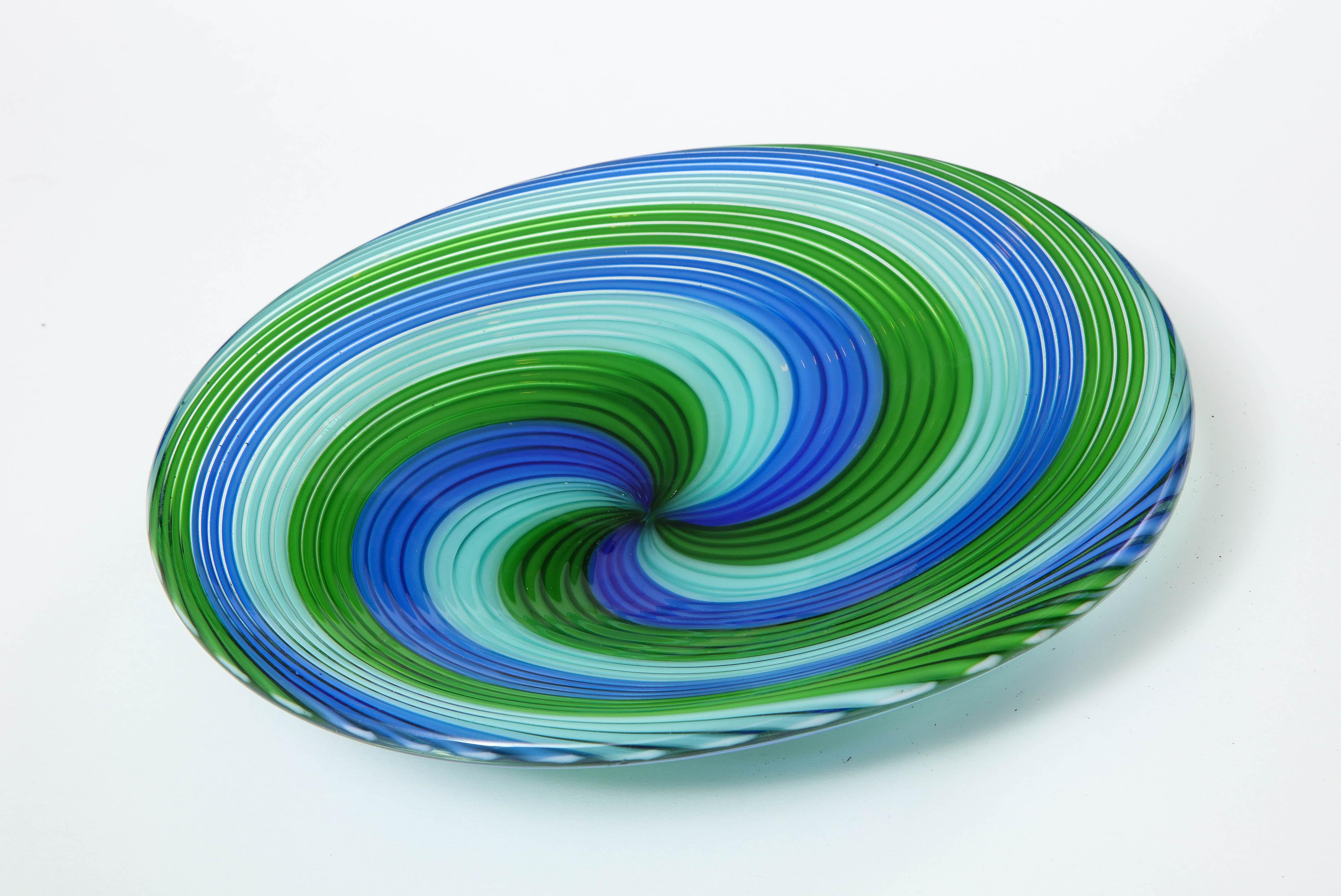 Blue and Green Murano Filigrana Bowl For Sale 2