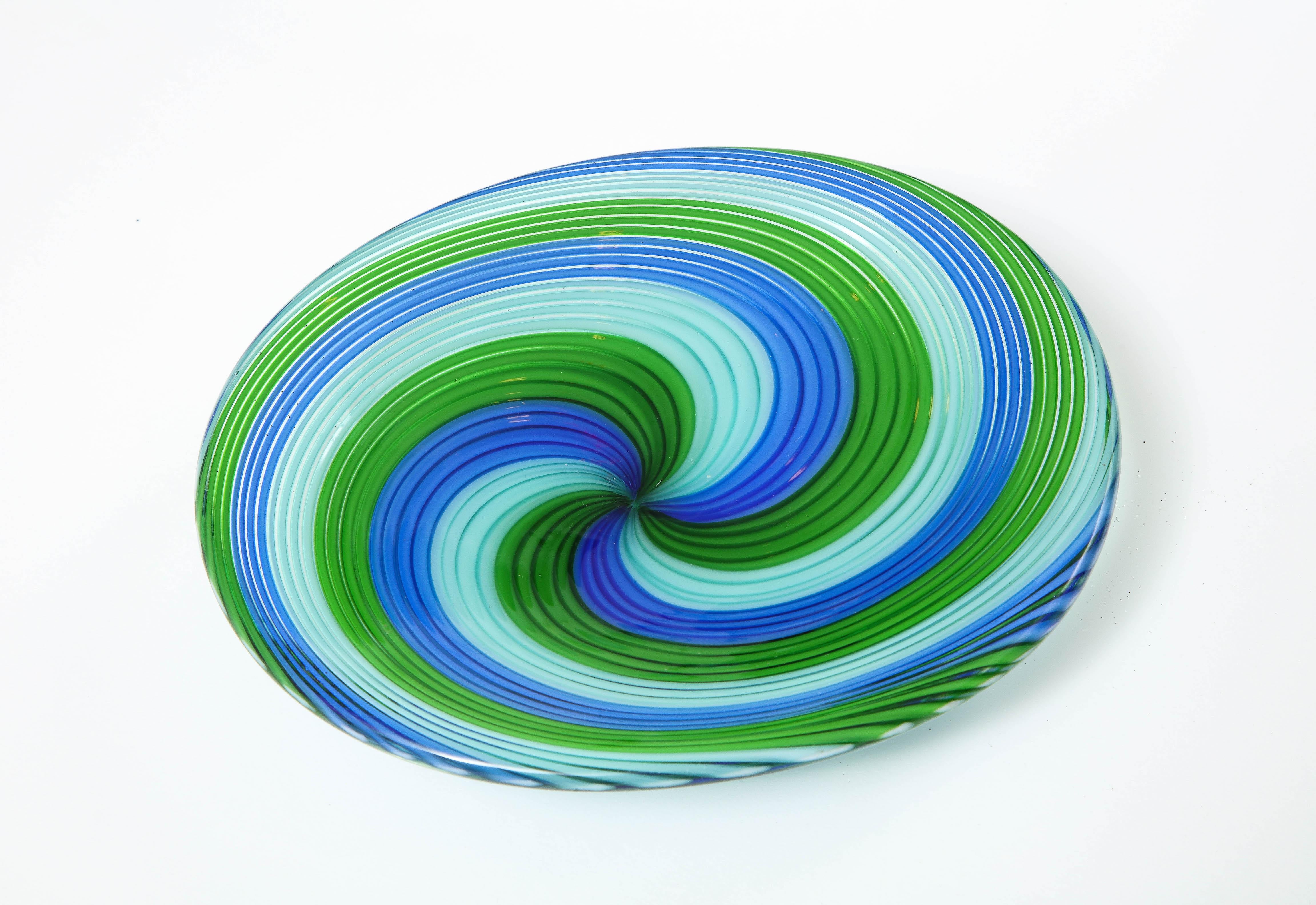 Blue and Green Murano Filigrana Bowl For Sale 3