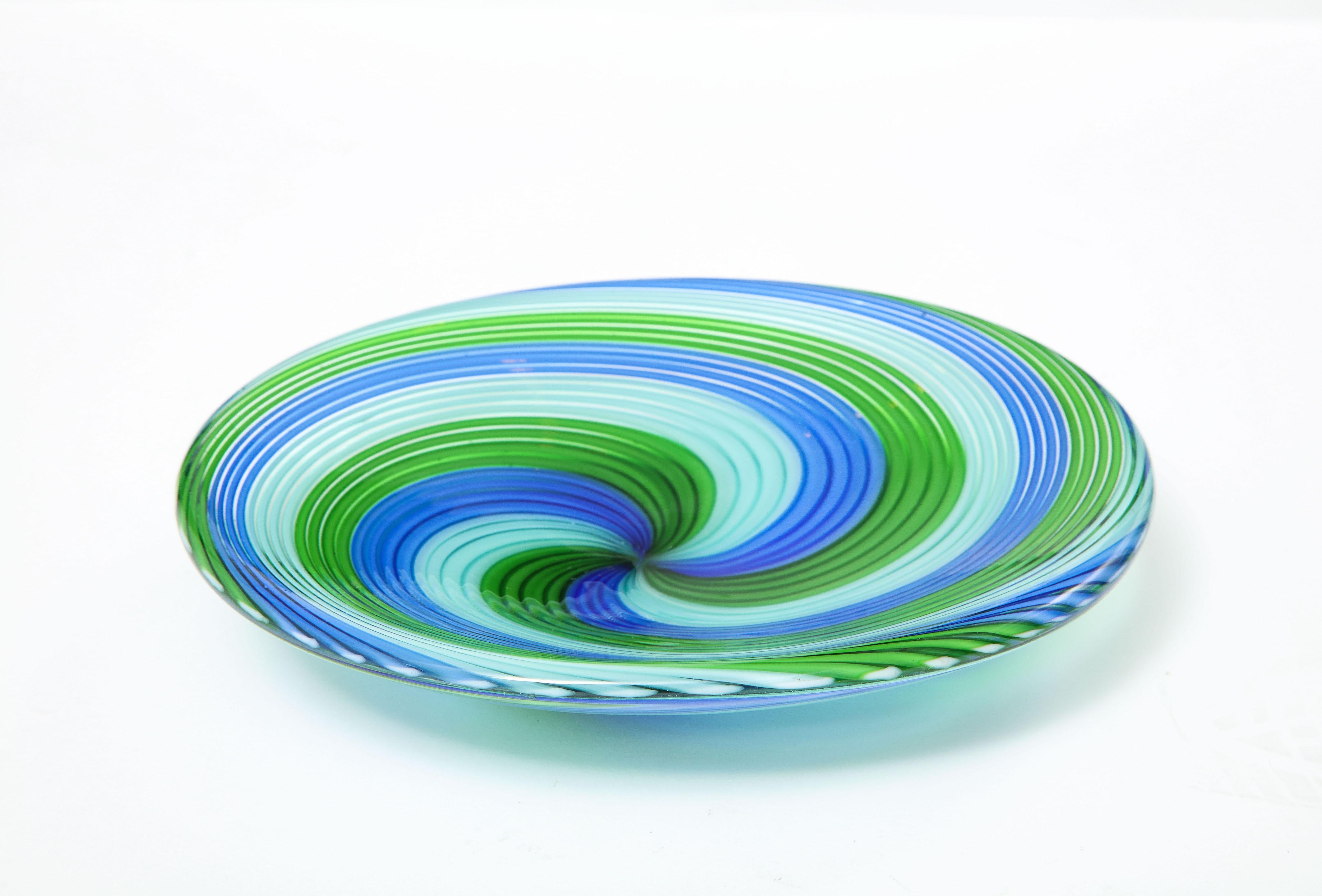 Blue and Green Murano Filigrana Bowl For Sale 4