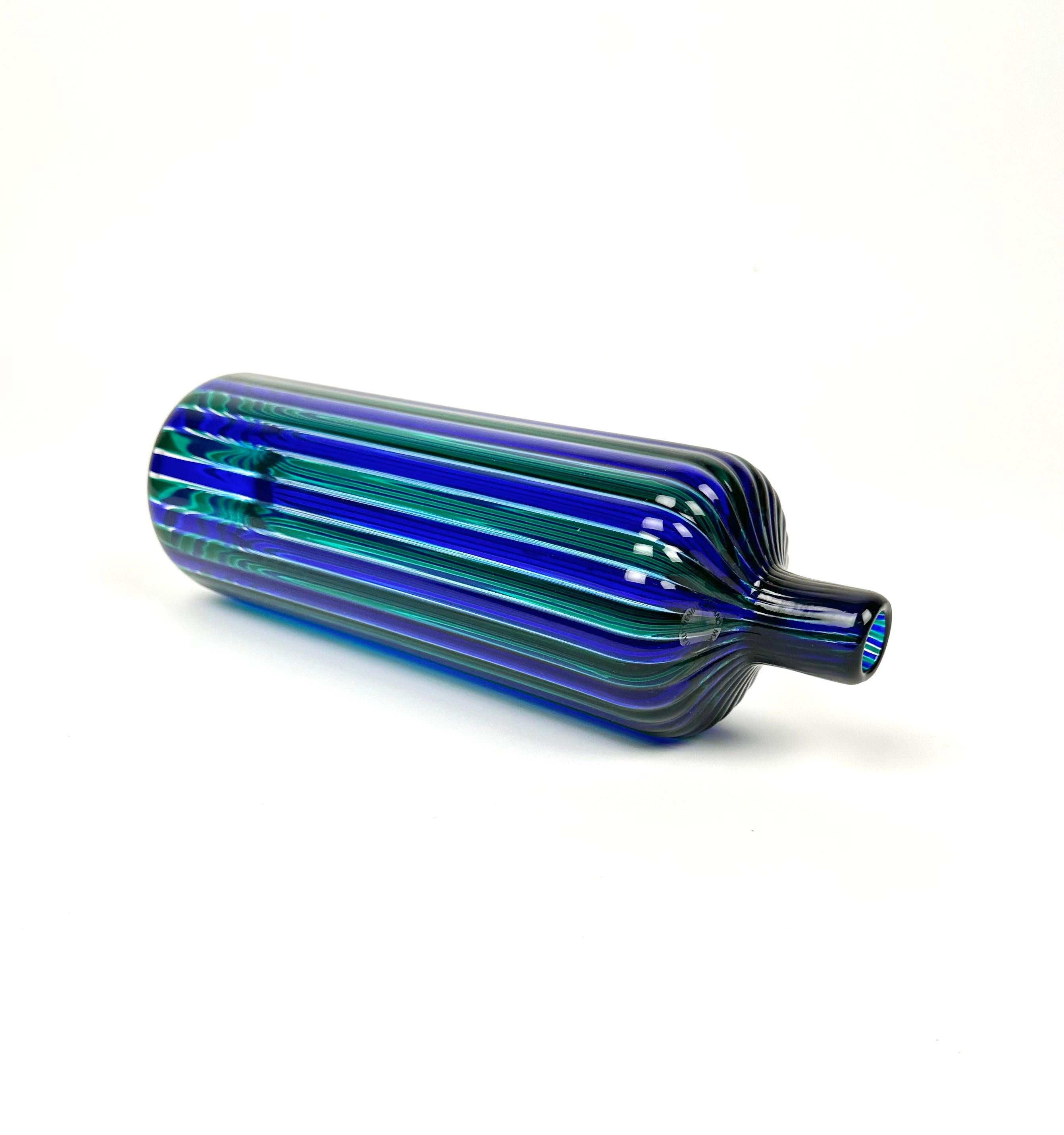Blue and Green Murano Glass Bottle by Fulvio Bianconi for Venini, Italy 1988 In Good Condition For Sale In Rome, IT