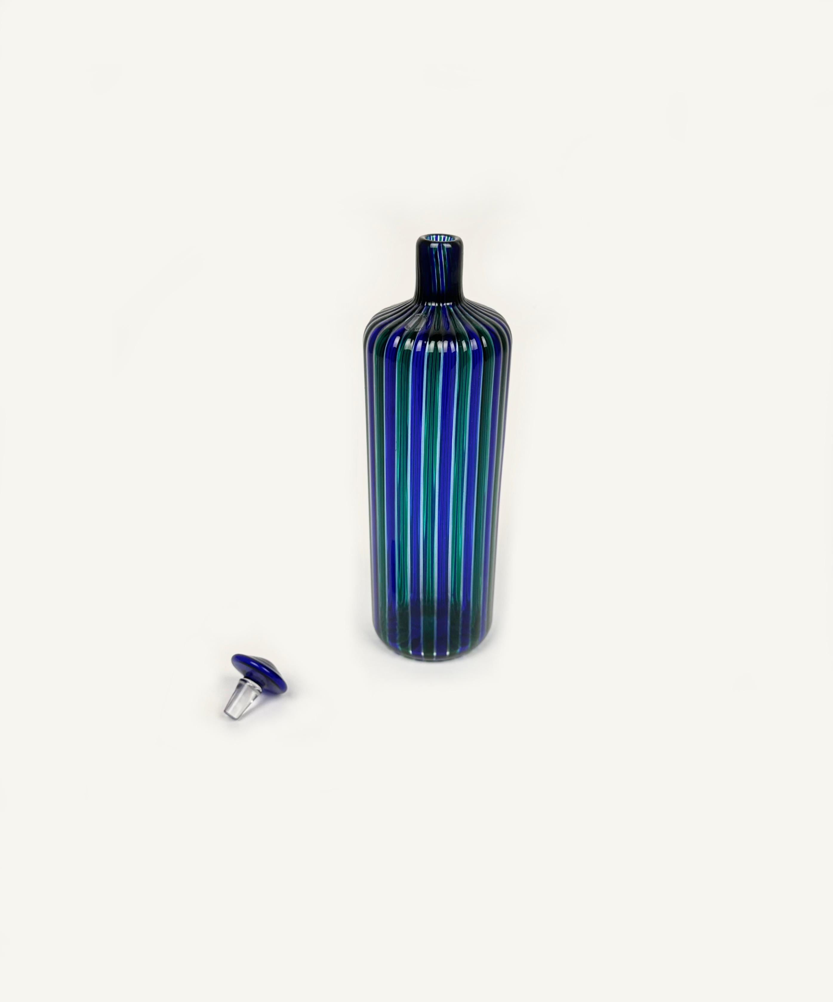 Blue and Green Murano Glass Bottle by Fulvio Bianconi for Venini, Italy 1988 For Sale 1