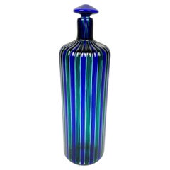 Retro Blue and Green Murano Glass Bottle by Fulvio Bianconi for Venini, Italy 1988