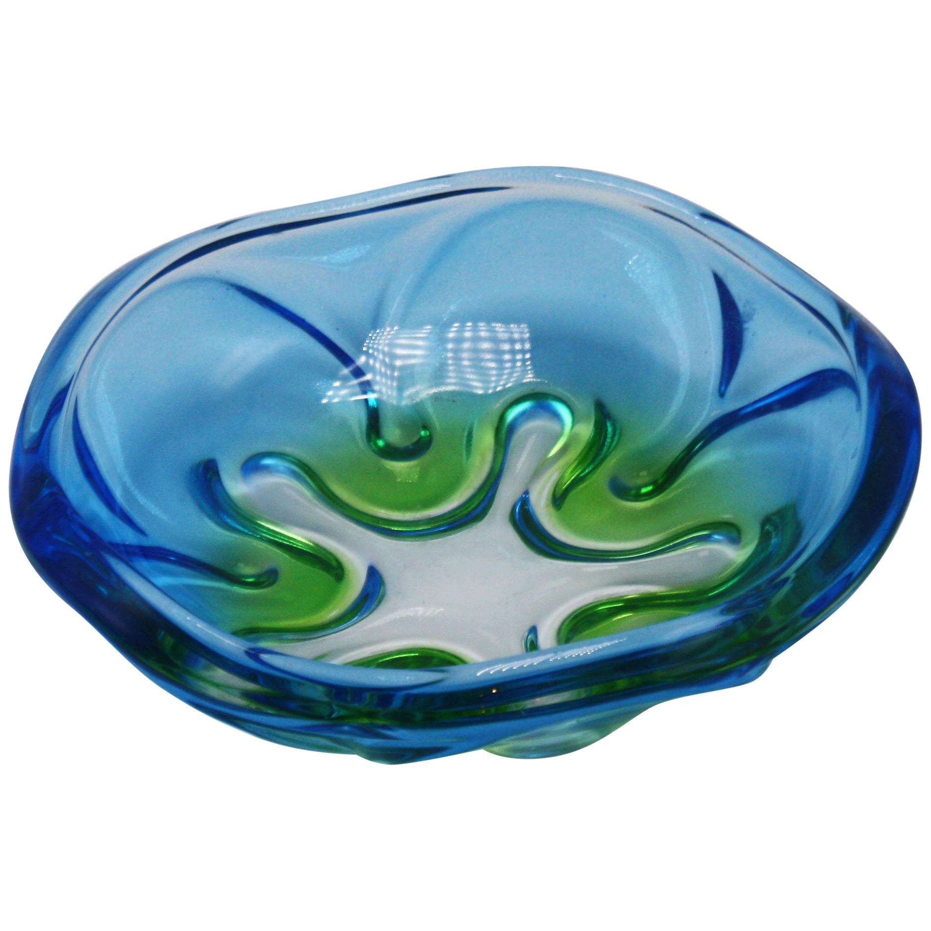Blue and Green Murano Glass Bowl, circa 1970