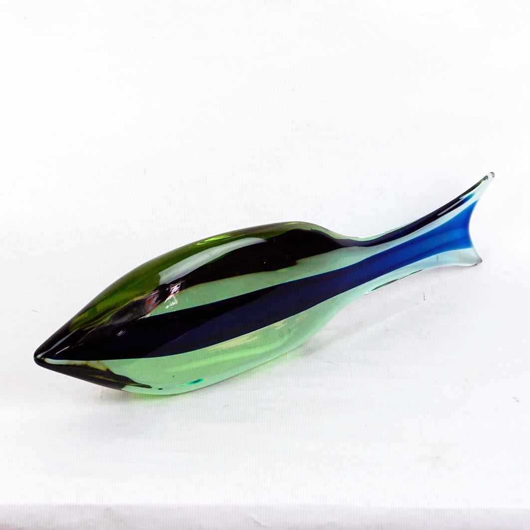 Mid-Century Modern Blue and Green Murano Glass Fish by Antonio da Ros for Cenedese Murano Italy For Sale
