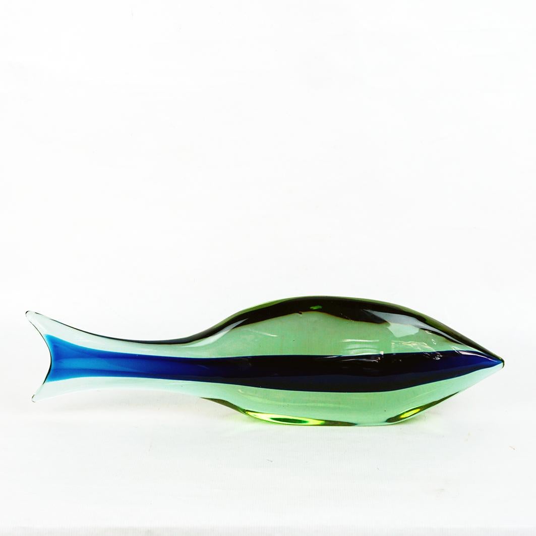 Mid-20th Century Blue and Green Murano Glass Fish by Antonio da Ros for Cenedese Murano Italy For Sale